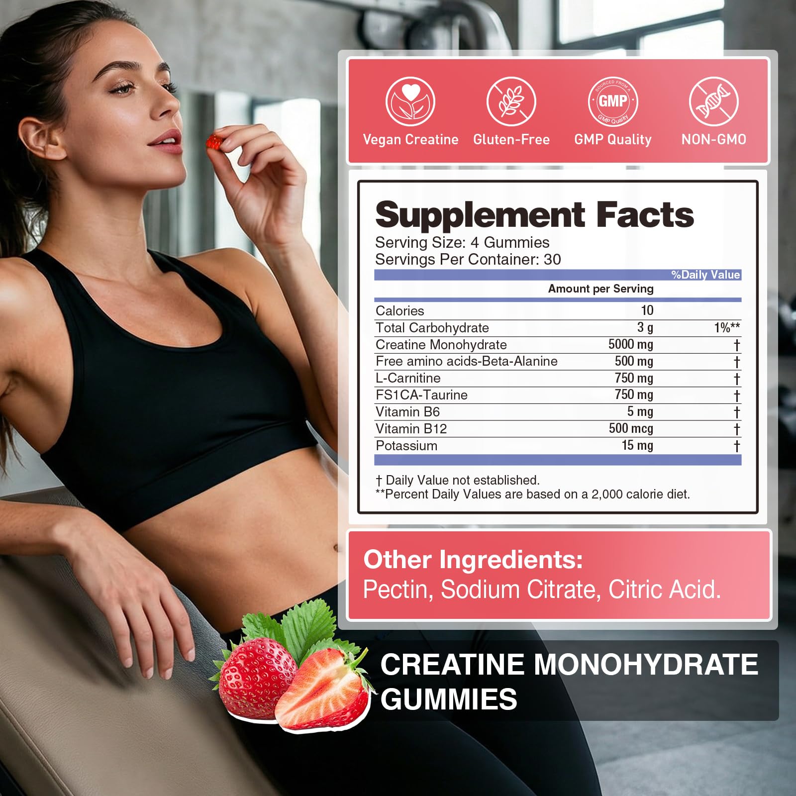 Hoozzch Creatine Monohydrate Gummies with a measuring tape