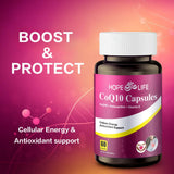 HOPE LIFE CoQ10 200mg Capsules with Astaxanthin and Vitamin E ingredients