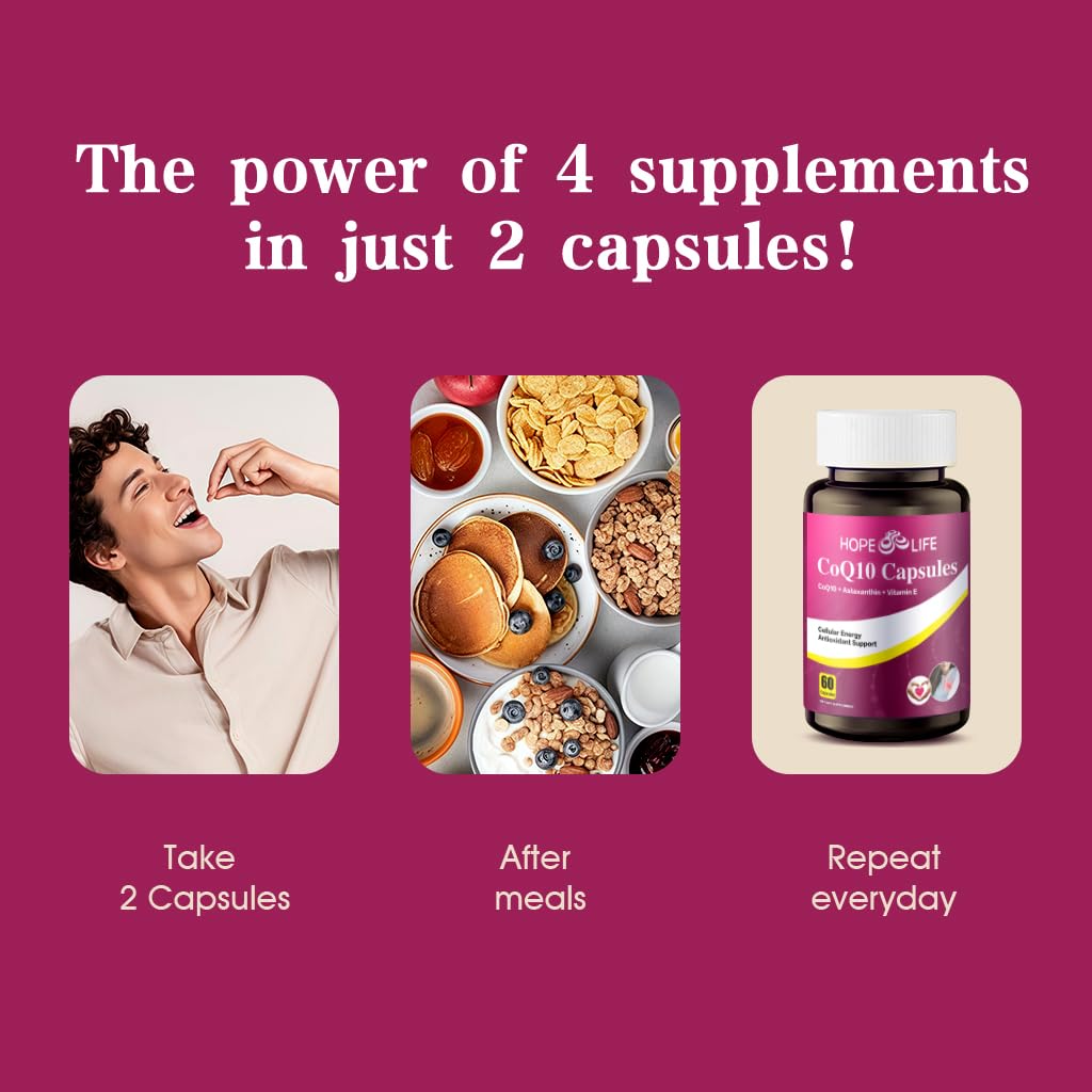 HOPE LIFE CoQ10 200mg Capsules with measuring spoon for dosage