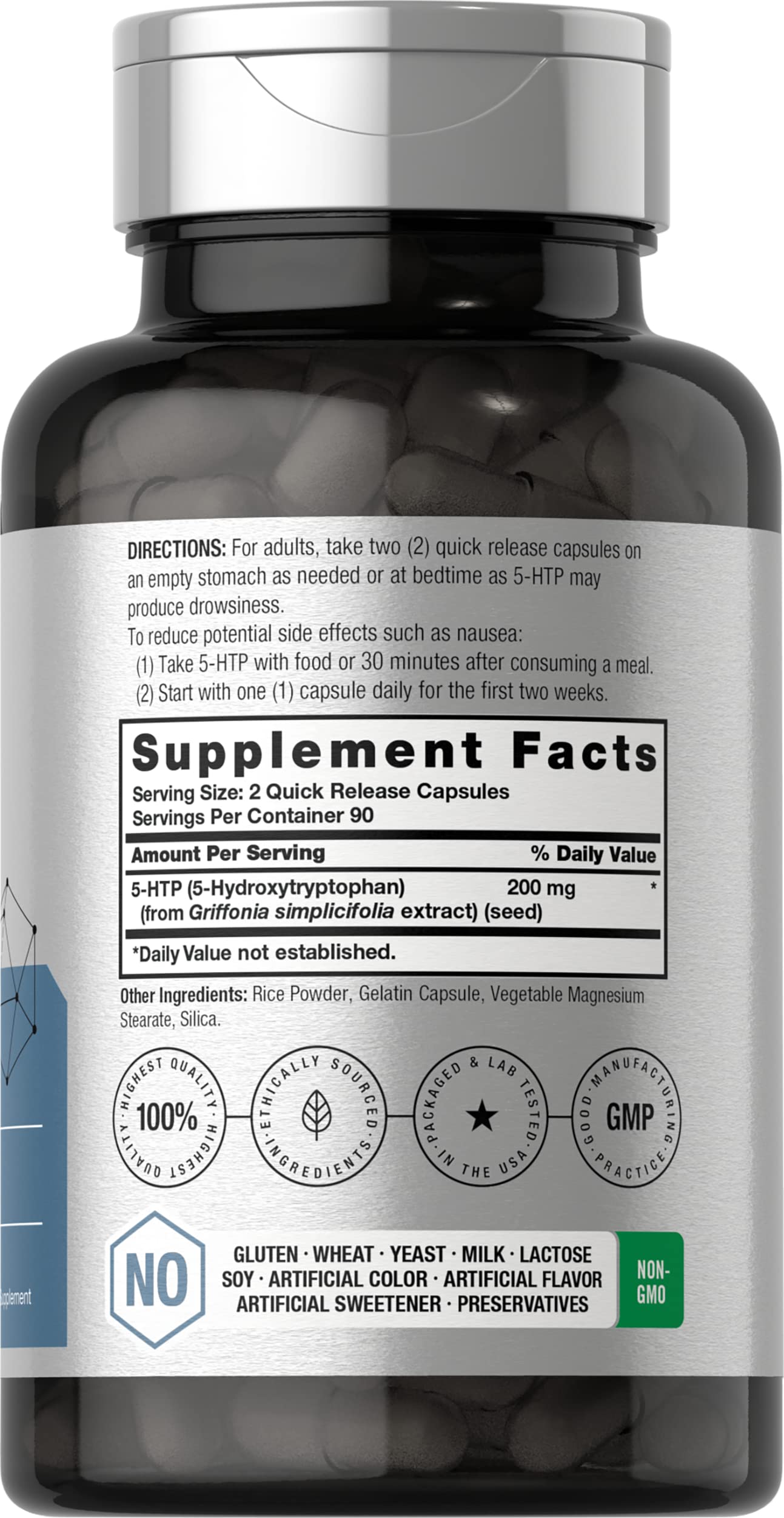 Horbäach 5-HTP 200mg capsules side view