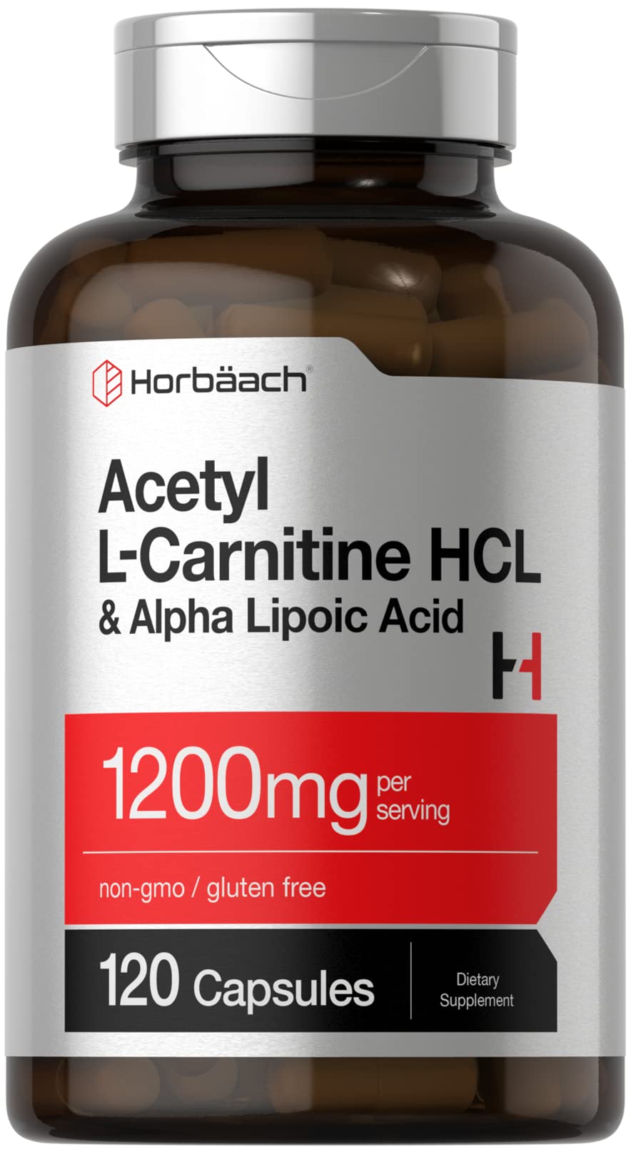 Horbäach Acetyl L-Carnitine HCL 1200mg supplement front view