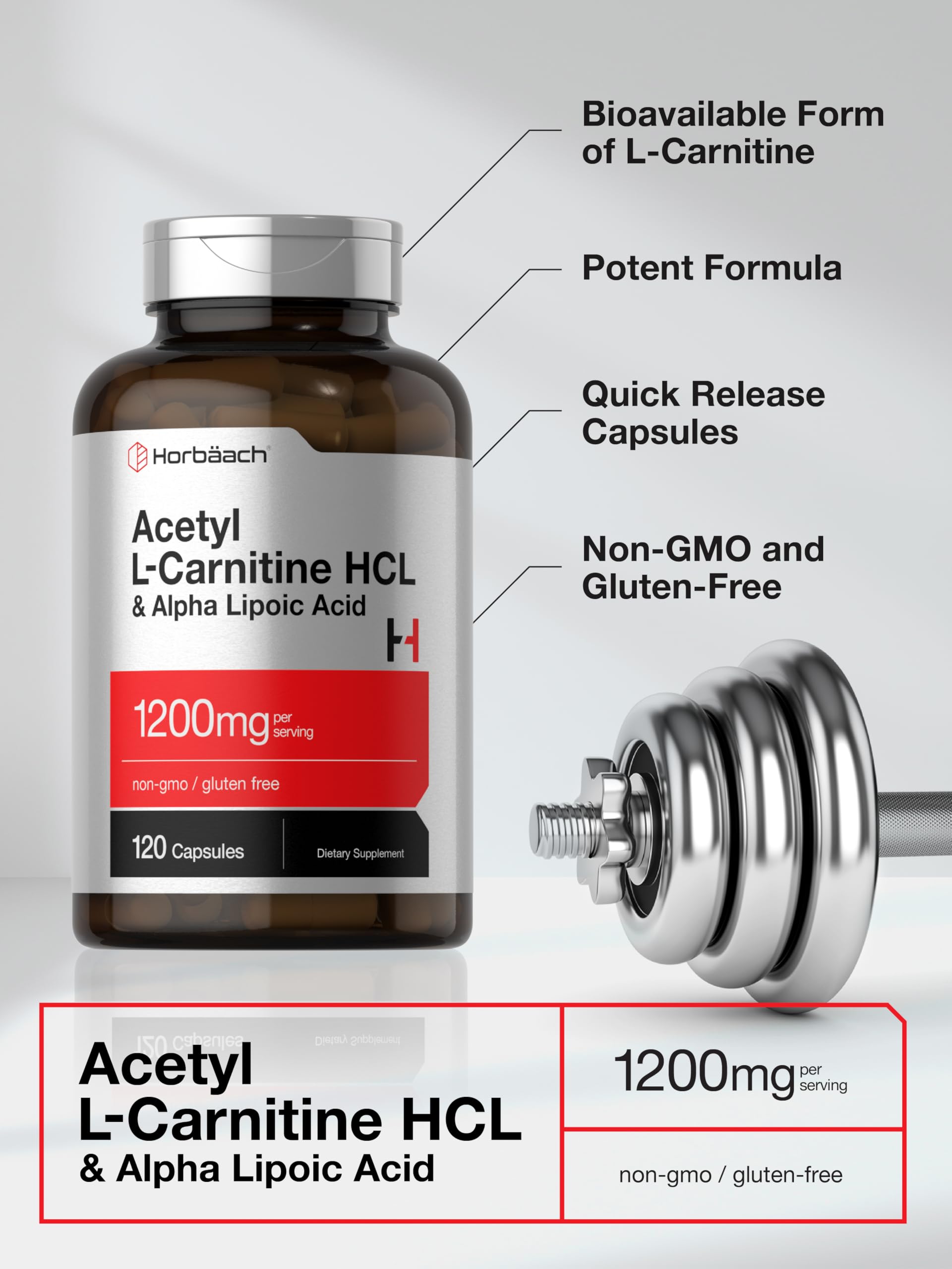 Horbäach Acetyl L-Carnitine HCL 1200mg supplement ingredients list