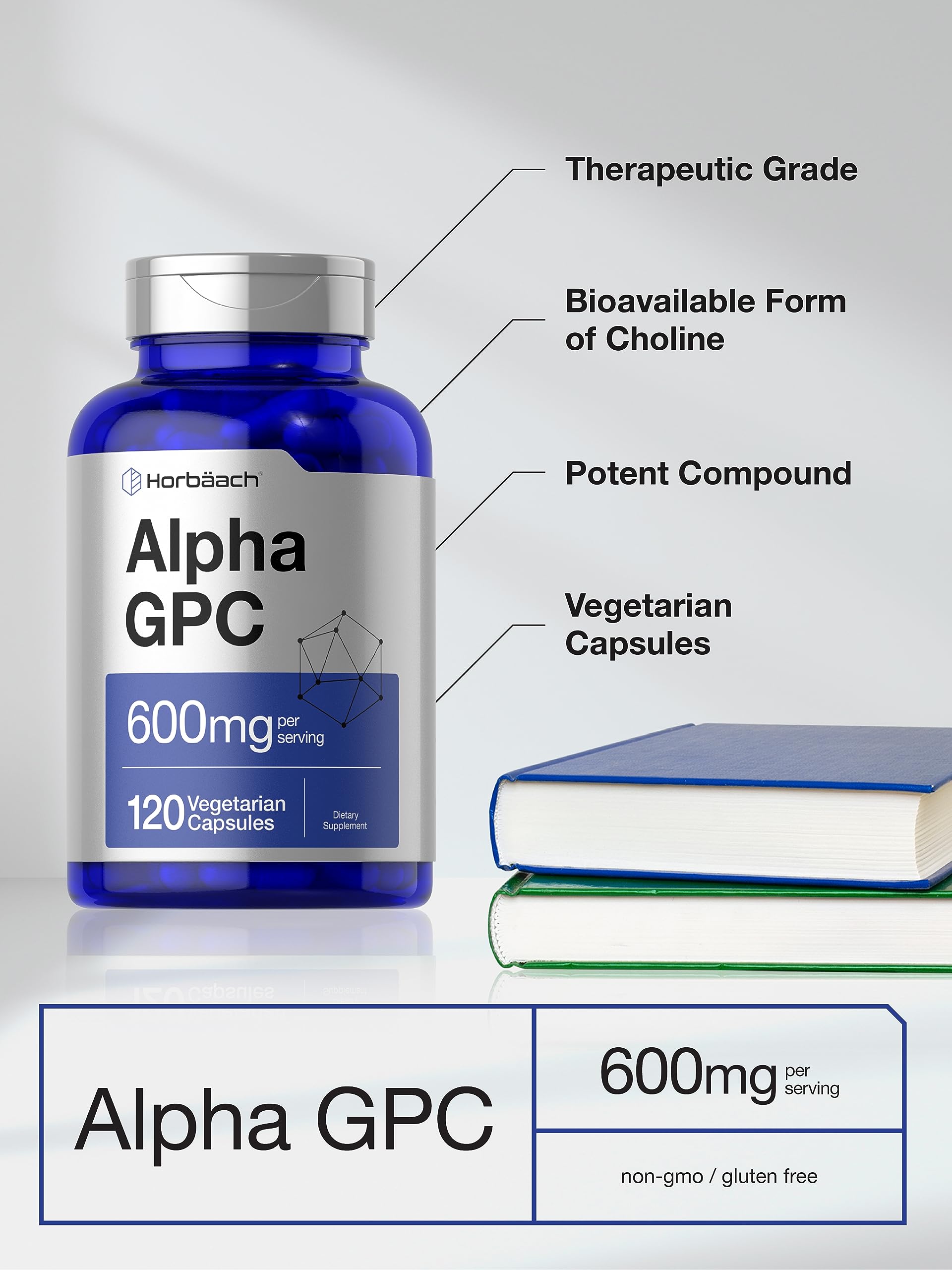 Horbäach Alpha GPC Choline Supplement back view with ingredient list