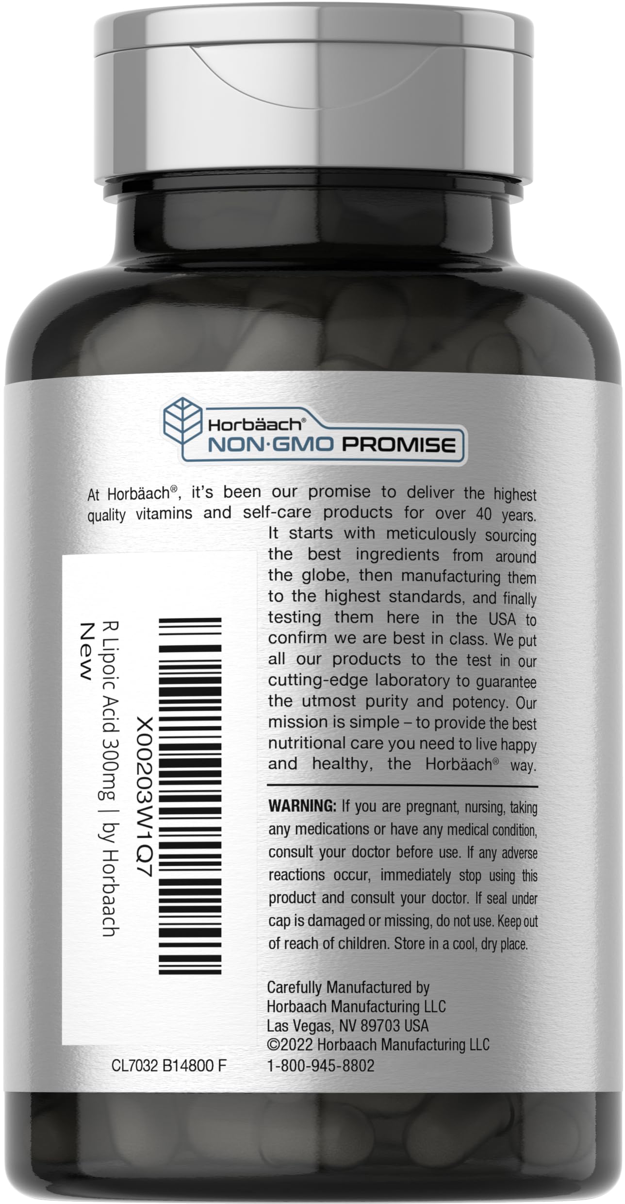 Horbäach Alpha Lipoic Acid 300mg capsules bottle with label
