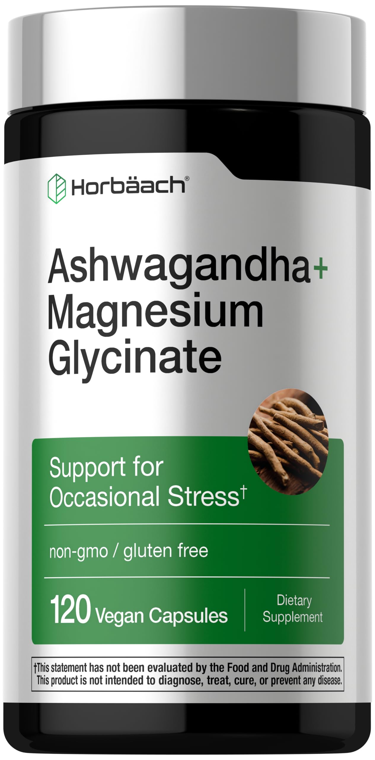 Horbäach Ashwagandha + Magnesium Glycinate capsules front view