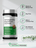 Horbäach Ashwagandha + Magnesium Glycinate capsules on a wooden table