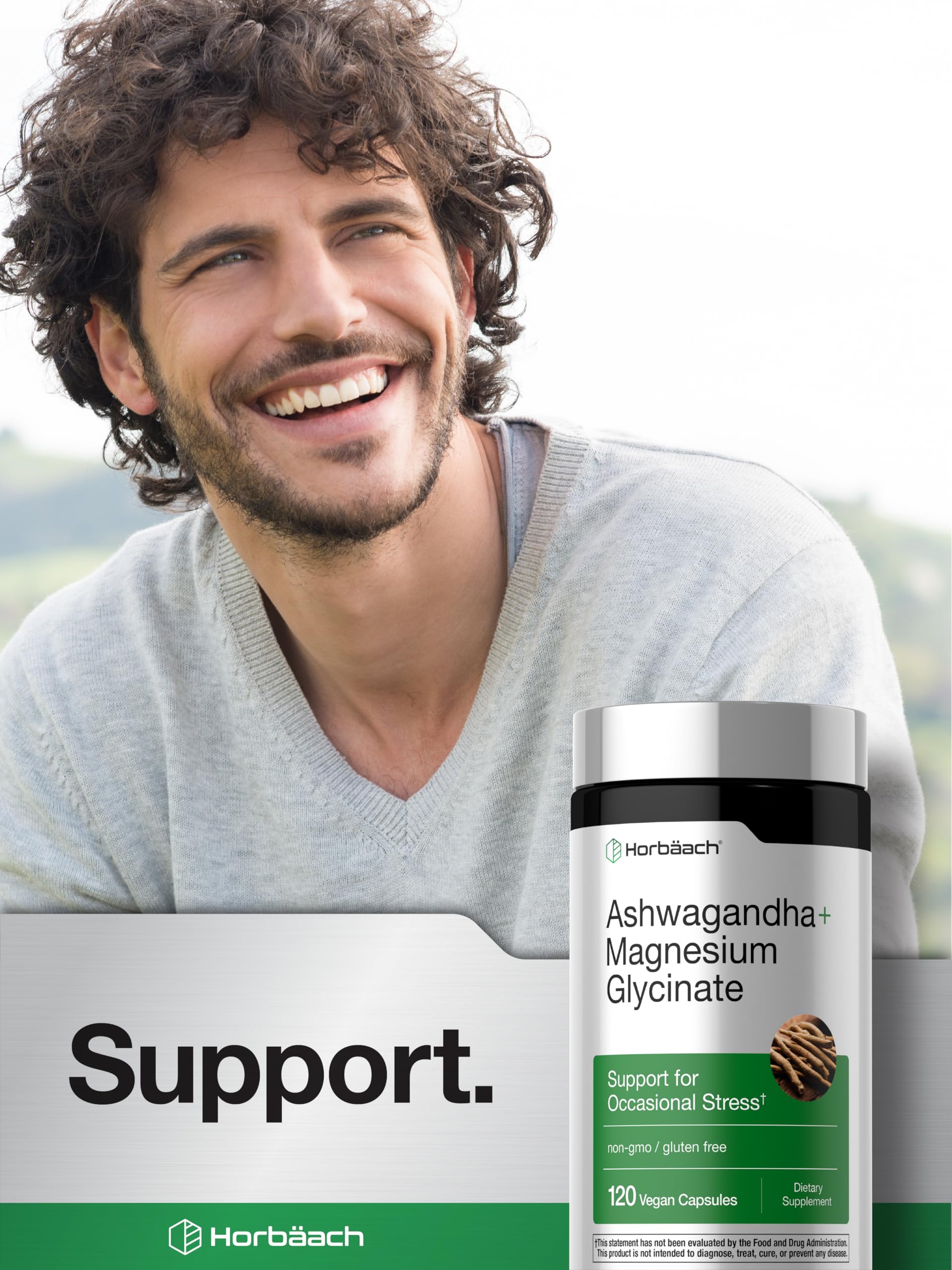 Horbäach Ashwagandha + Magnesium Glycinate capsules opened bottle