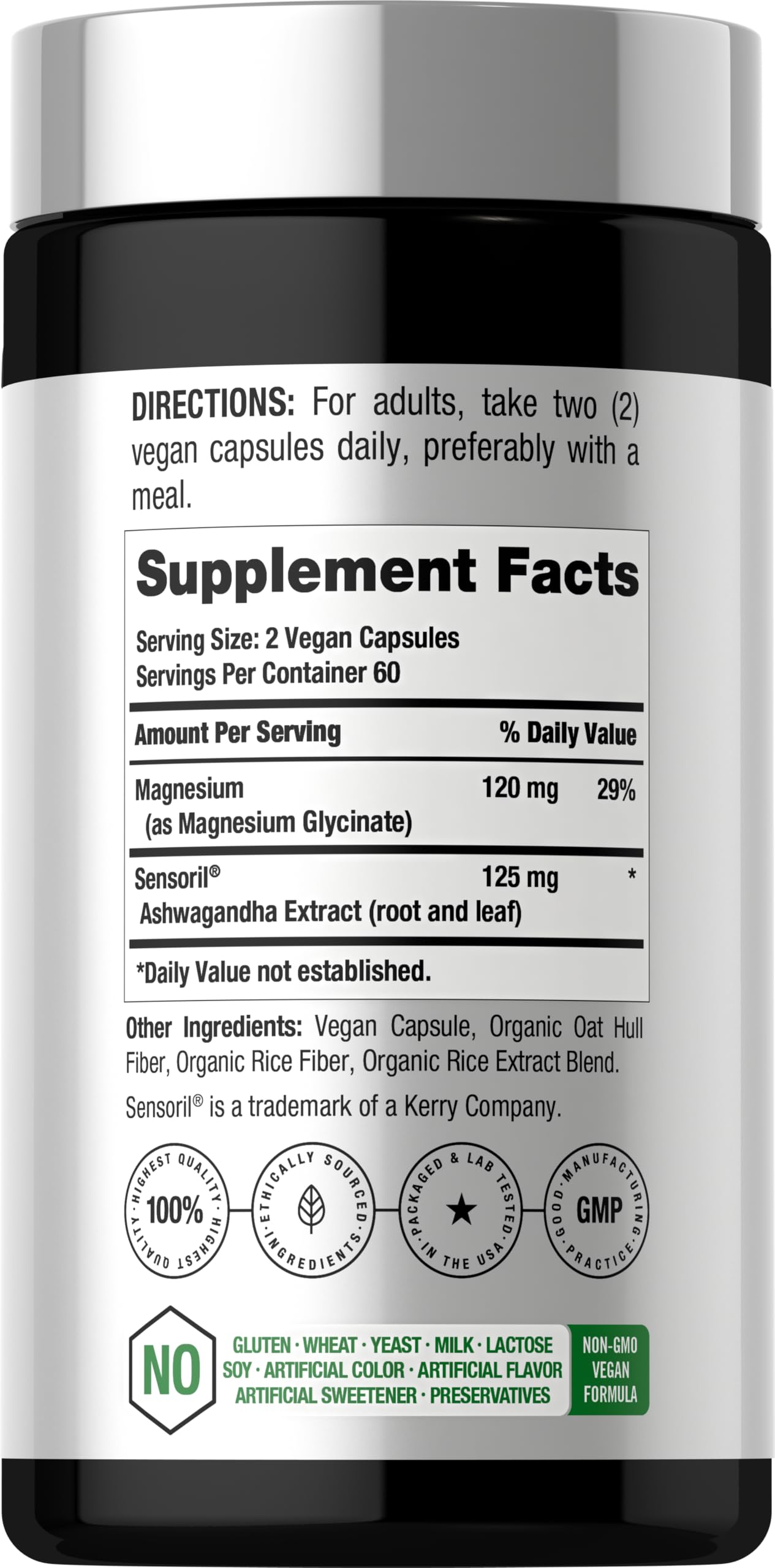 Horbäach Ashwagandha + Magnesium Glycinate capsules side view