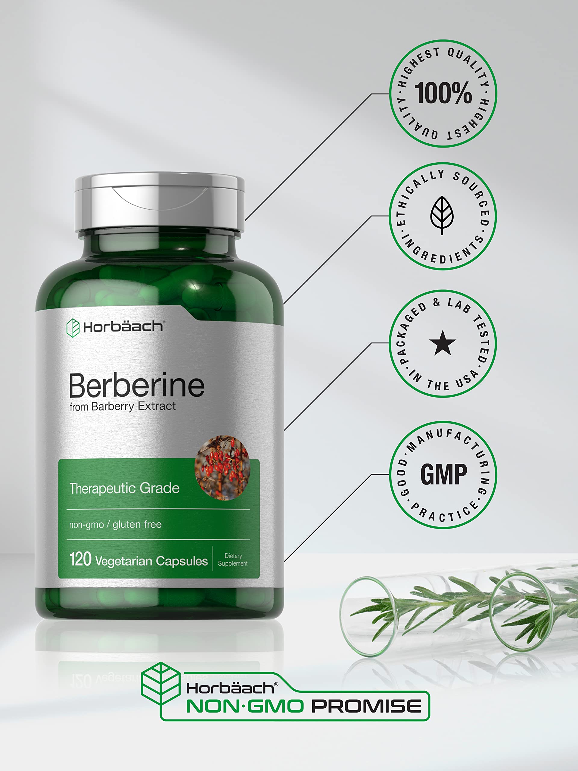 Horbäach Berberine HCL 500mg capsules close-up