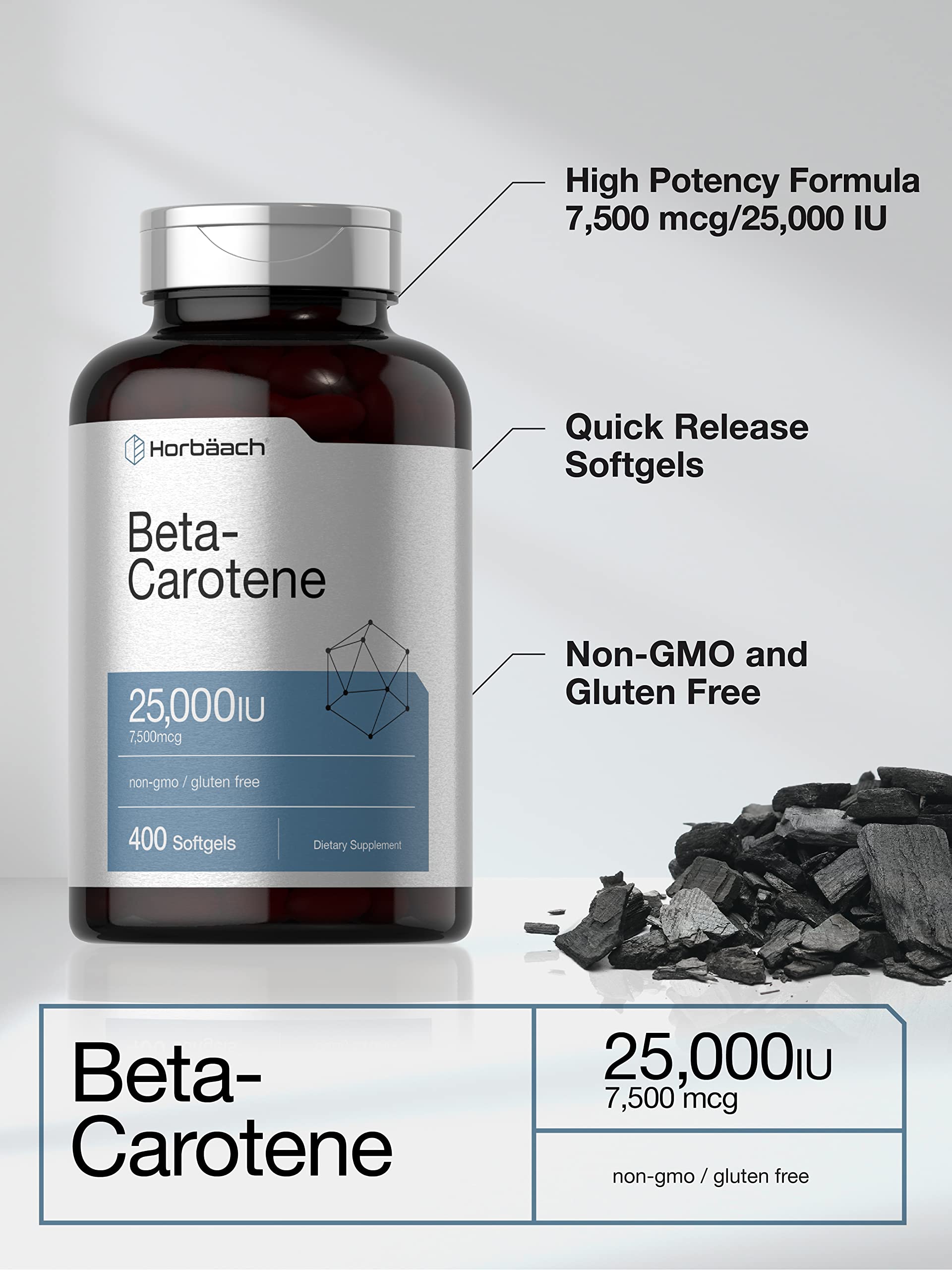 Horbäach Beta-Carotene 7500 mcg softgels side view