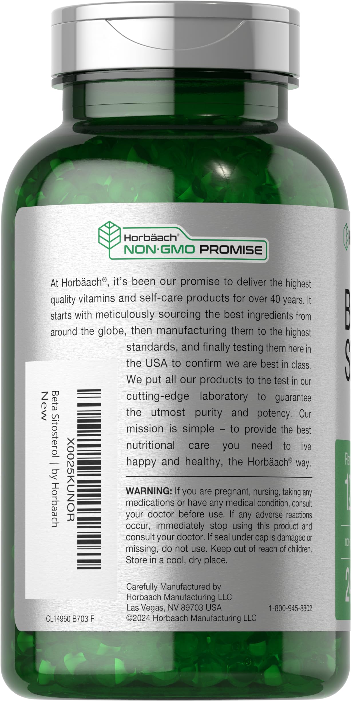 Horbäach Beta Sitosterol Plant Sterols Complex 1200mg capsules packaging