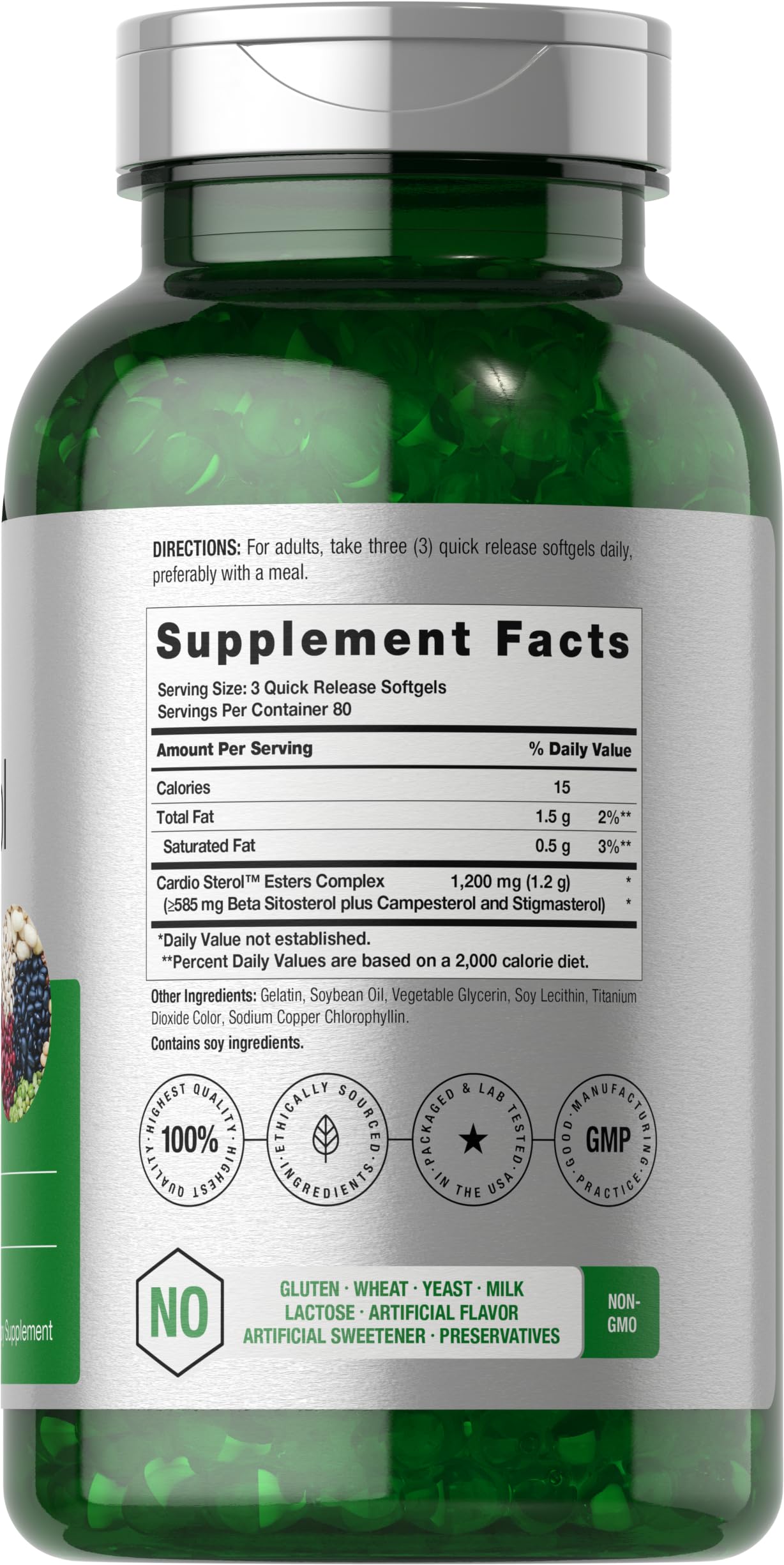 Horbäach Beta Sitosterol Plant Sterols Complex 1200mg capsules side view