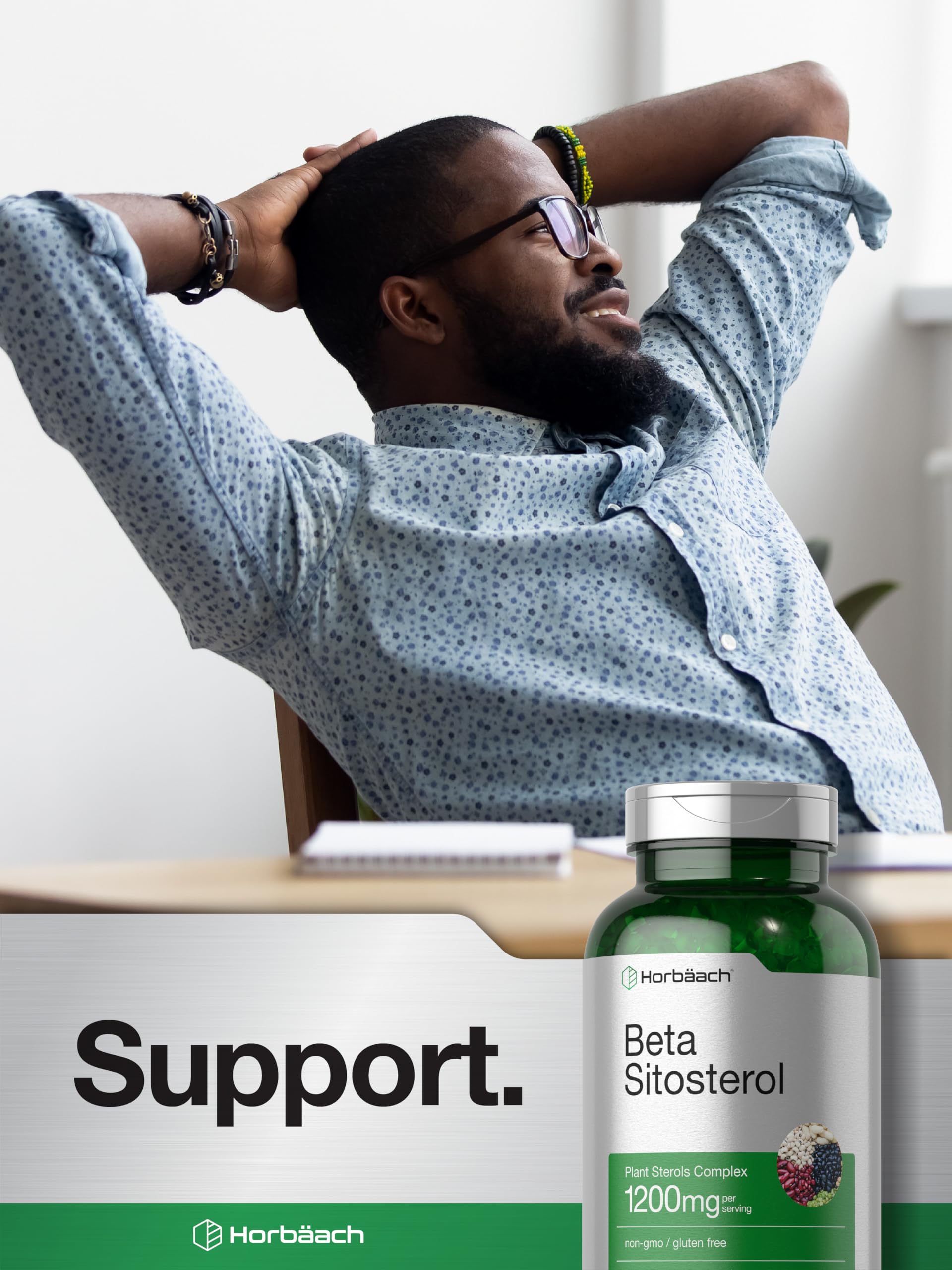 Horbäach Beta Sitosterol Plant Sterols Complex 1200mg capsules with a measuring spoon