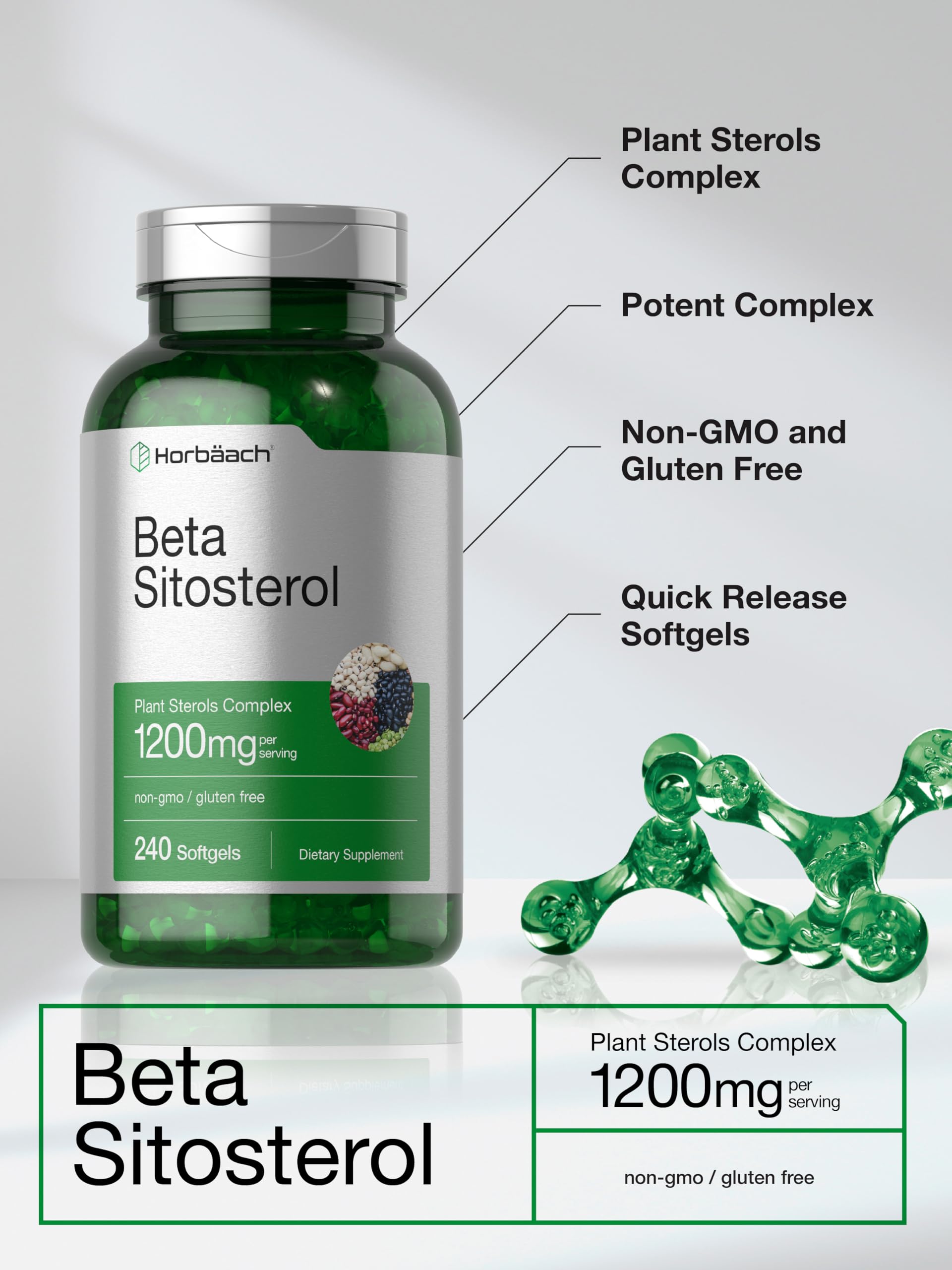 Horbäach Beta Sitosterol Plant Sterols Complex 1200mg capsules with ingredients list