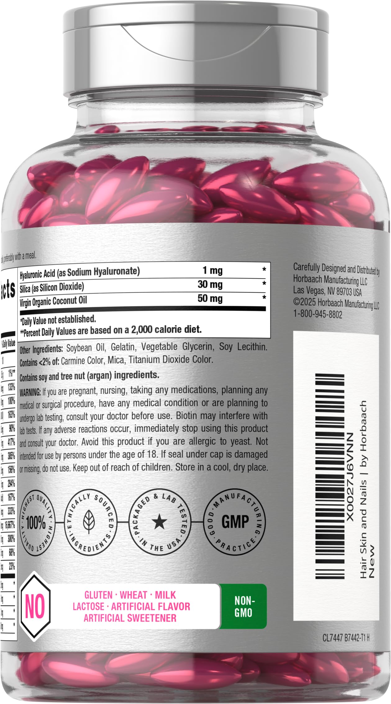 Horbäach Biotin Supplement ingredients list on packaging