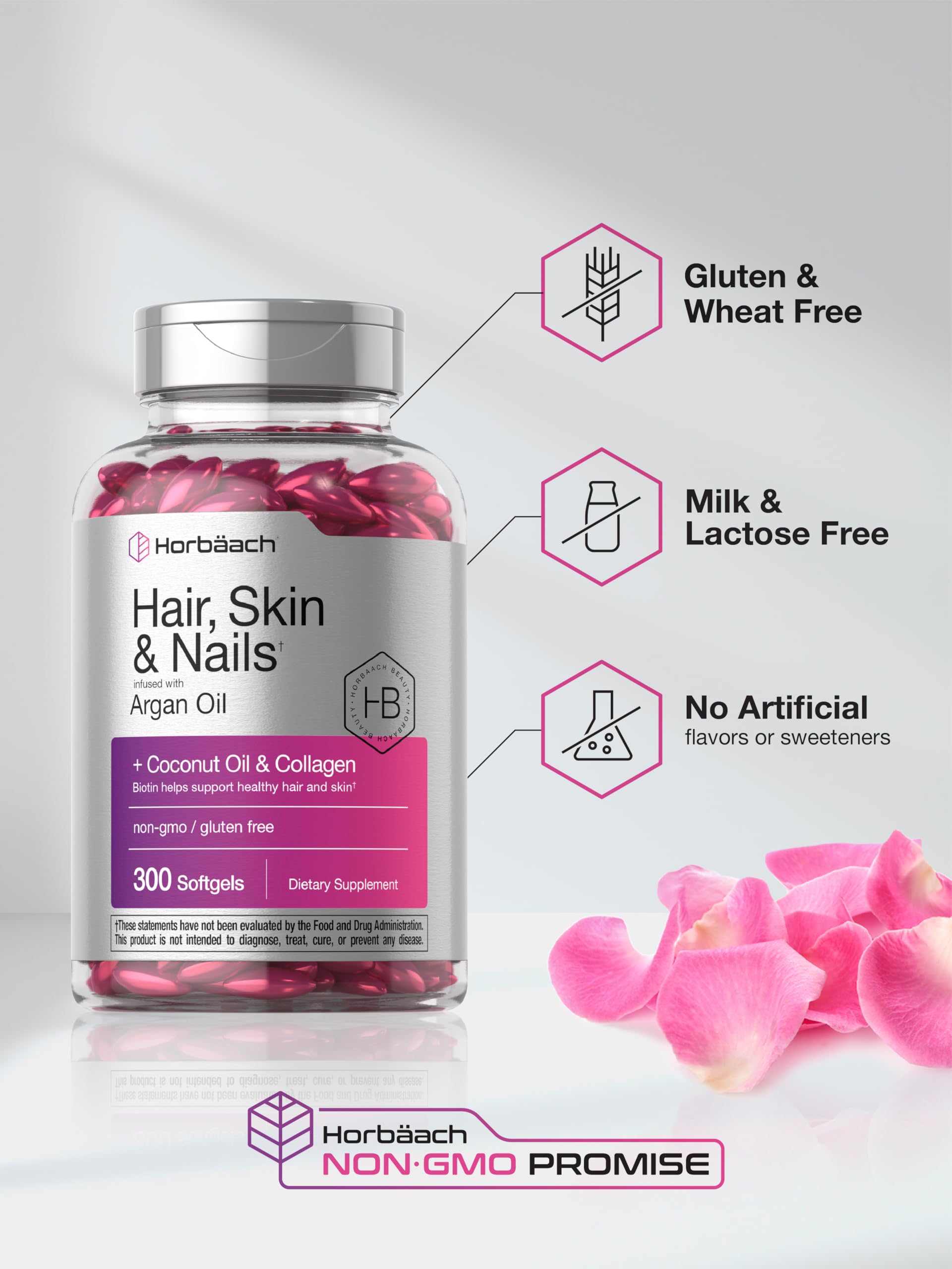 Horbäach Biotin Supplement with Argan Oil and Collagen displayed