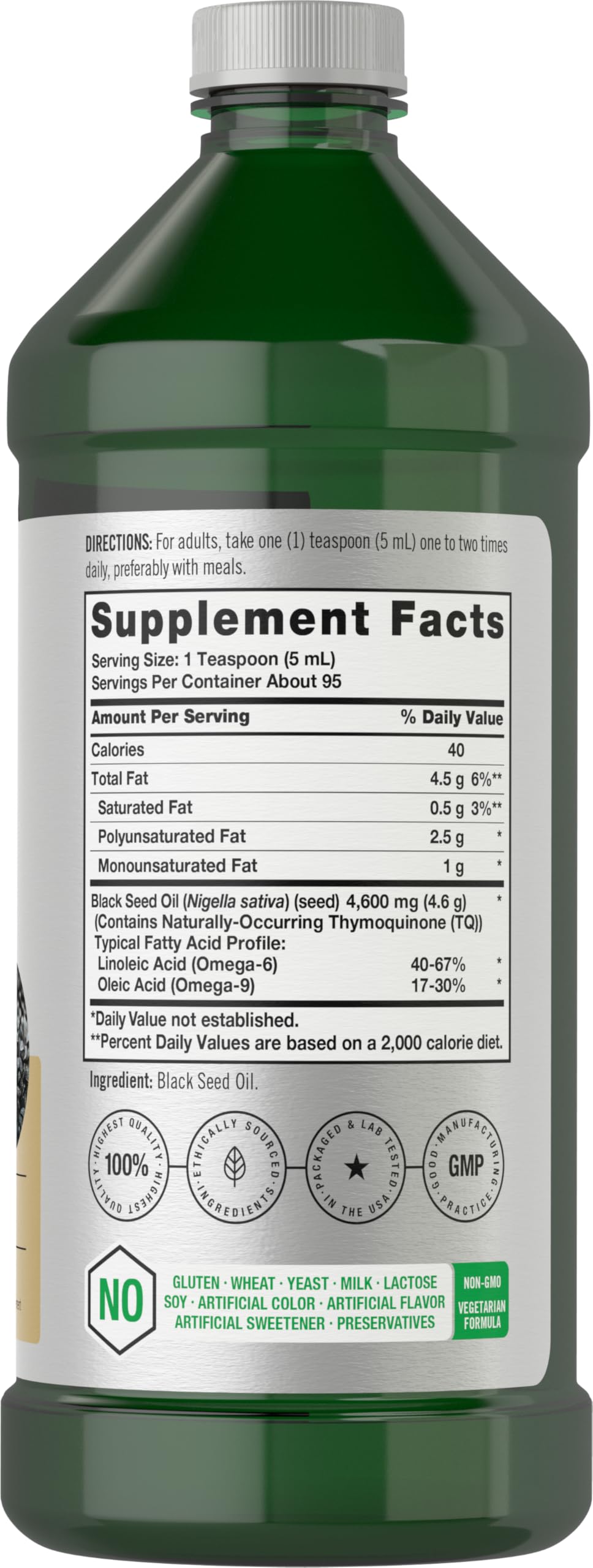 Horbäach Black Seed Oil 472g back view with ingredients