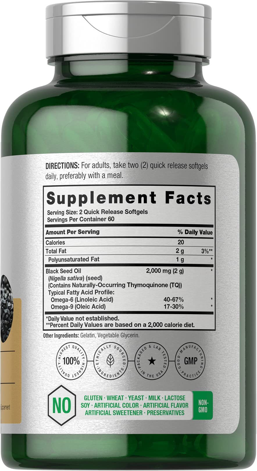 Horbäach Black Seed Oil Softgels side view showing softgel capsules