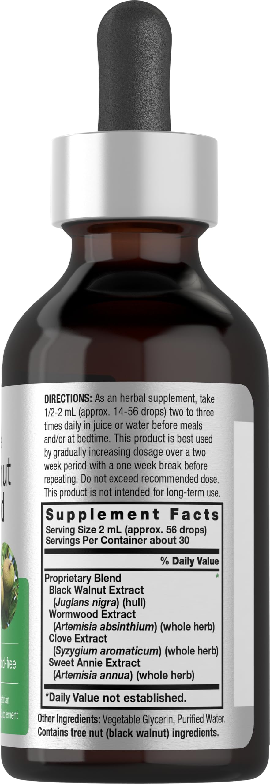 Horbäach Black Walnut & Wormwood Liquid Extract bottle side view
