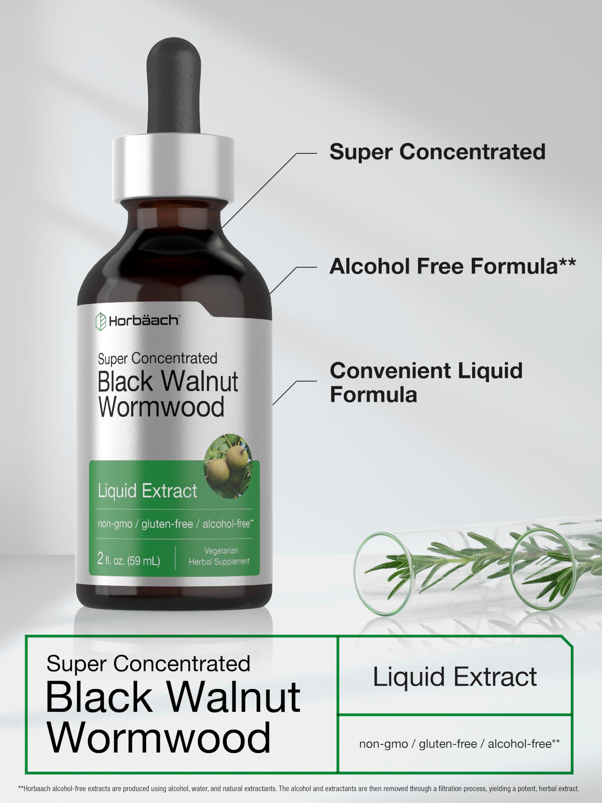 Horbäach Black Walnut & Wormwood Liquid Extract label close-up
