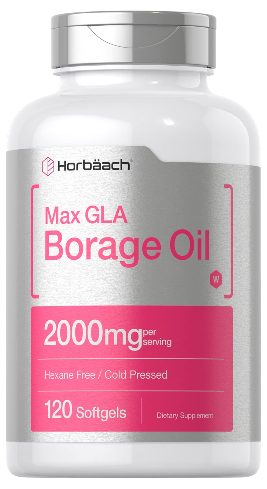 Horbäach Borage Oil 2000mg Quick-Release Softgels front view