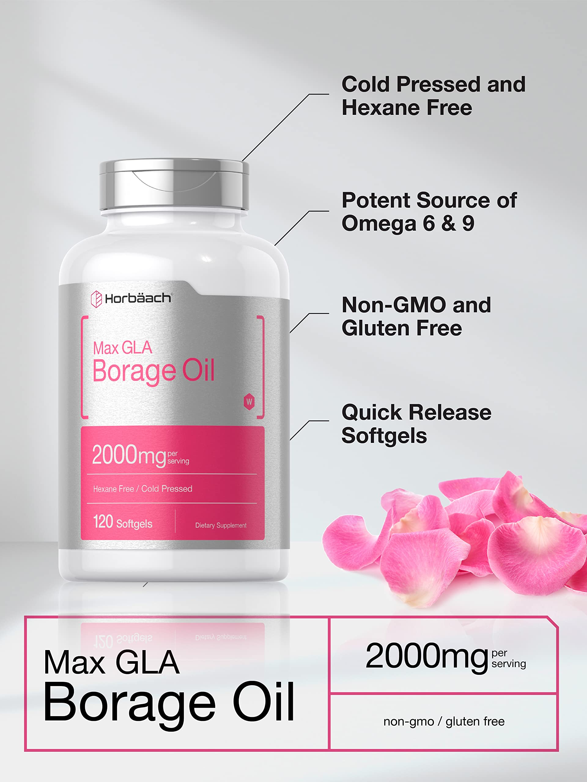 Horbäach Borage Oil Quick-Release Softgels side view