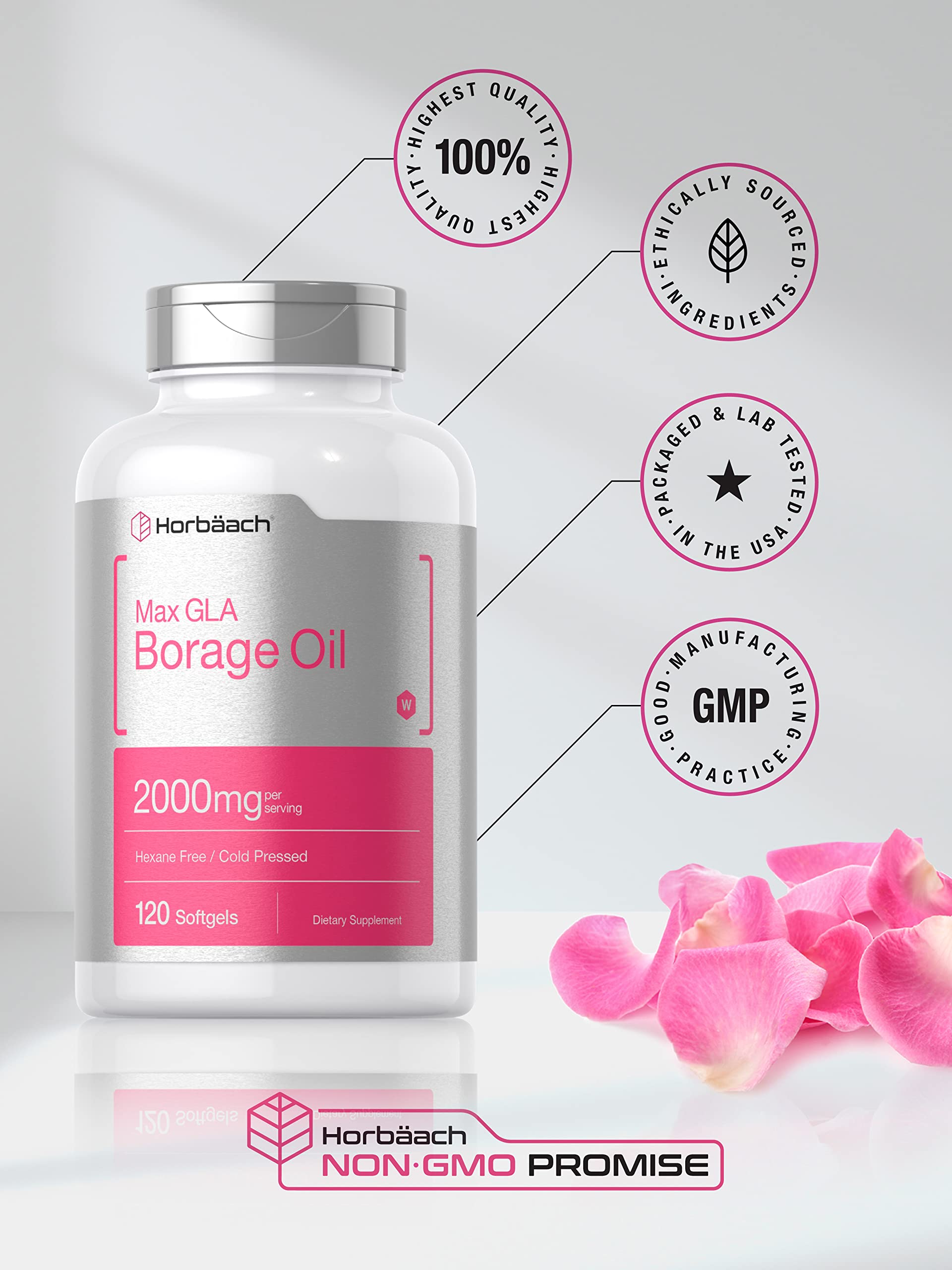 Horbäach Borage Oil softgels close-up showing texture