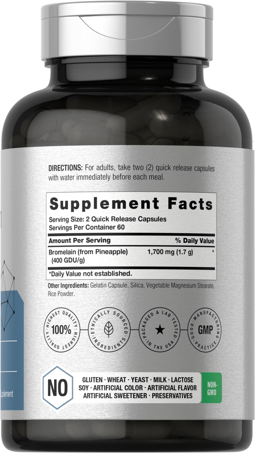Horbäach Bromelain 1700mg Capsules side view