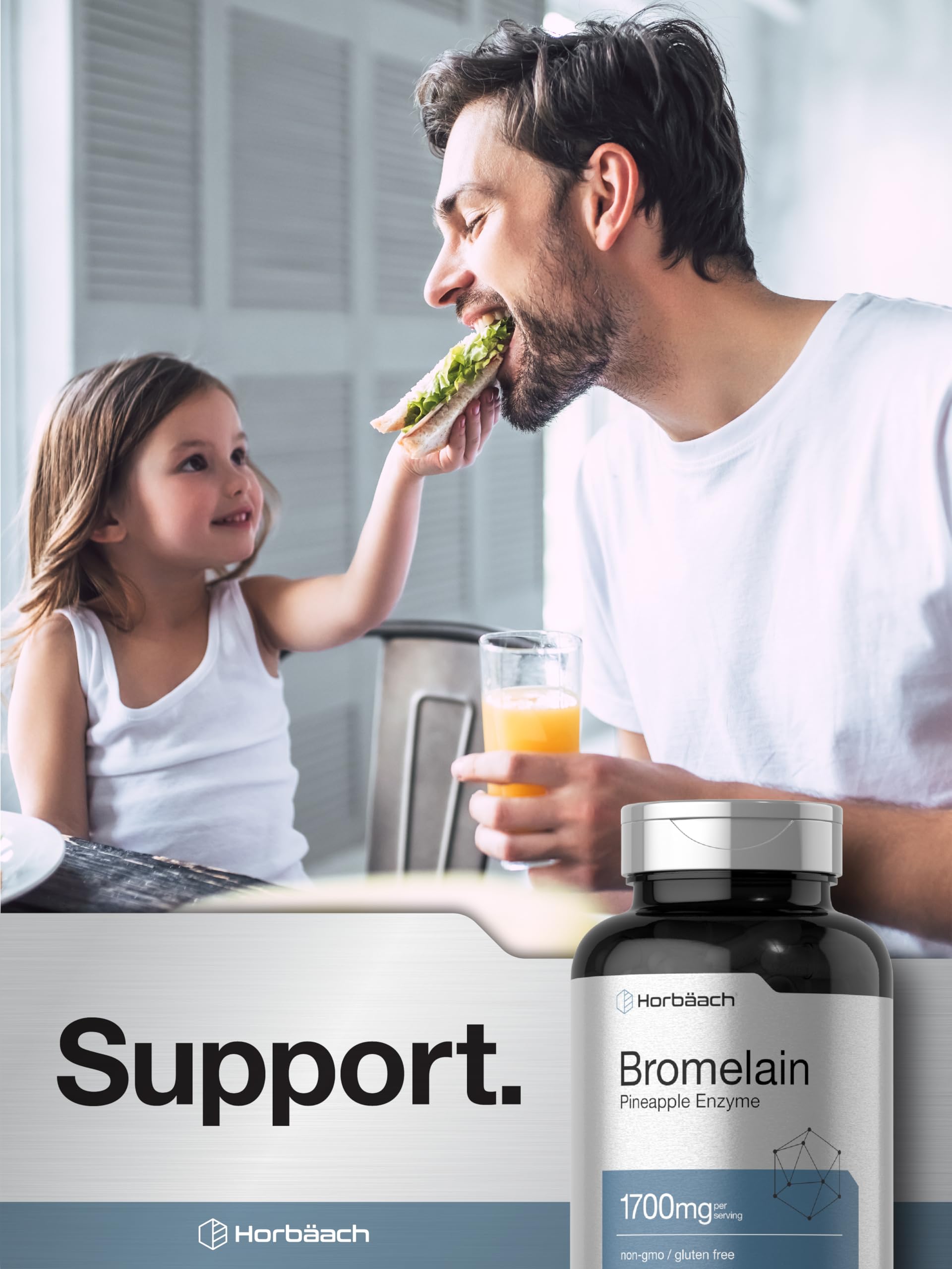 Horbäach Bromelain 1700mg Capsules with measuring spoon