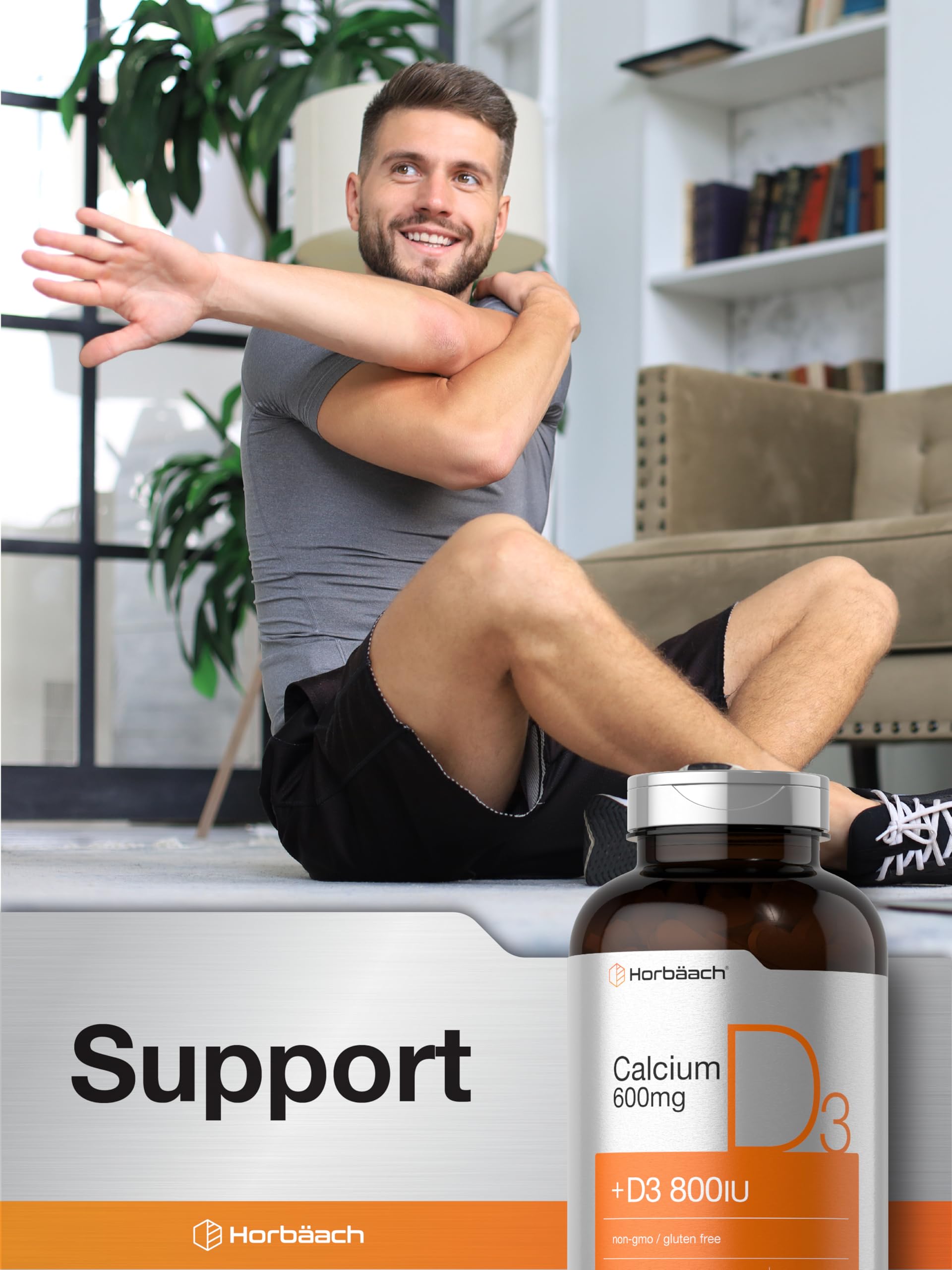 Horbäach Calcium + D3 Supplement with a glass of water