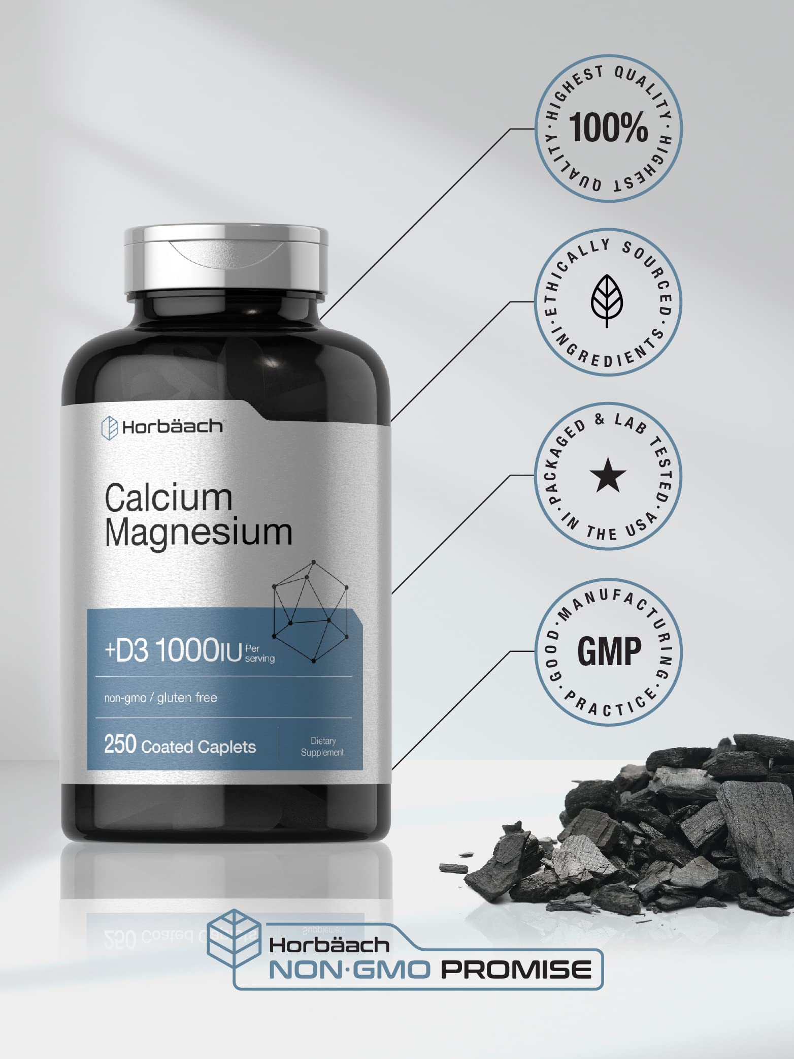 Horbäach Calcium Magnesium Vitamin D3 Coated Caplets nutritional information