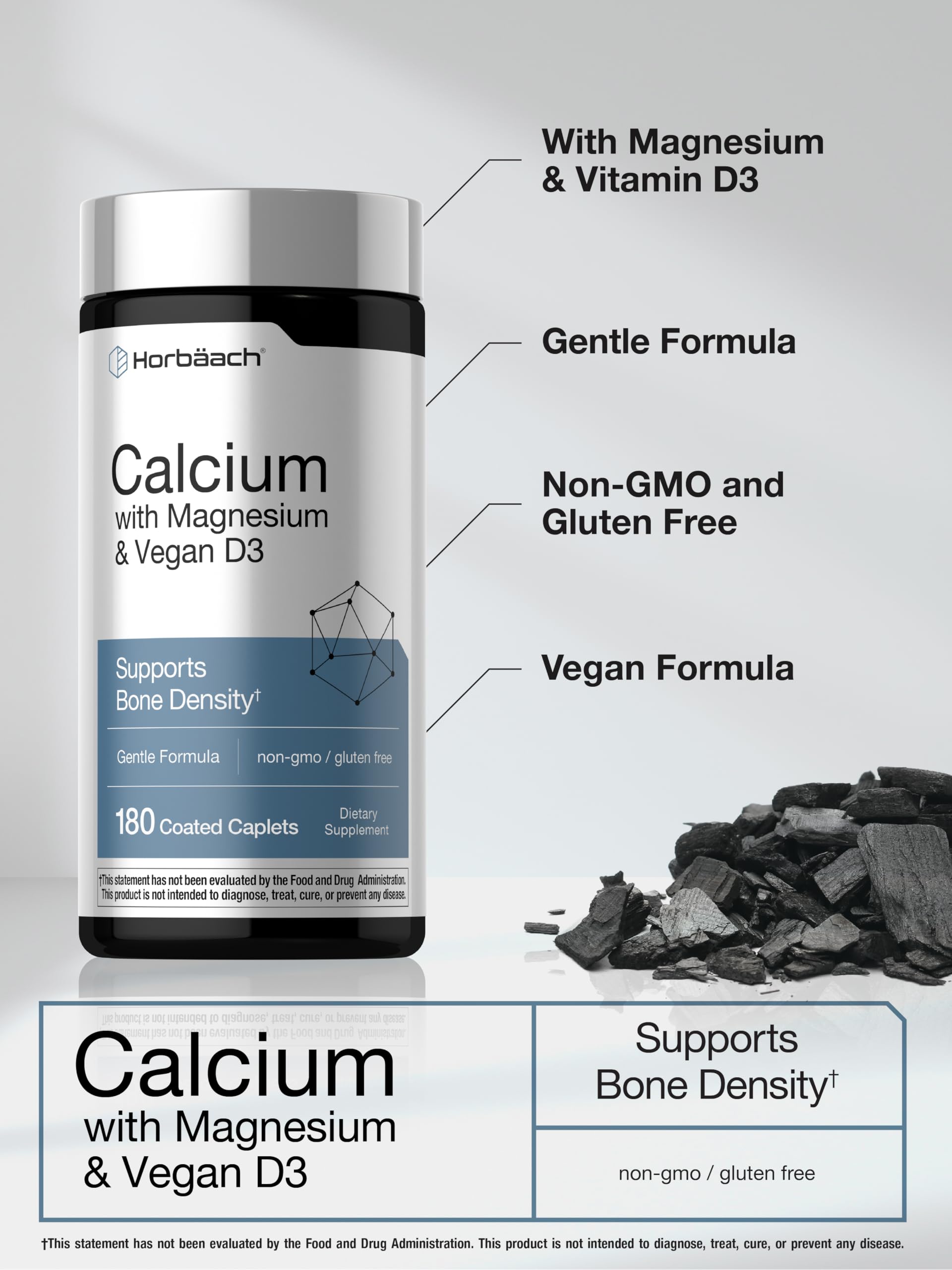 Horbäach Calcium with Magnesium & Vegan Vitamin D3 caplets close-up