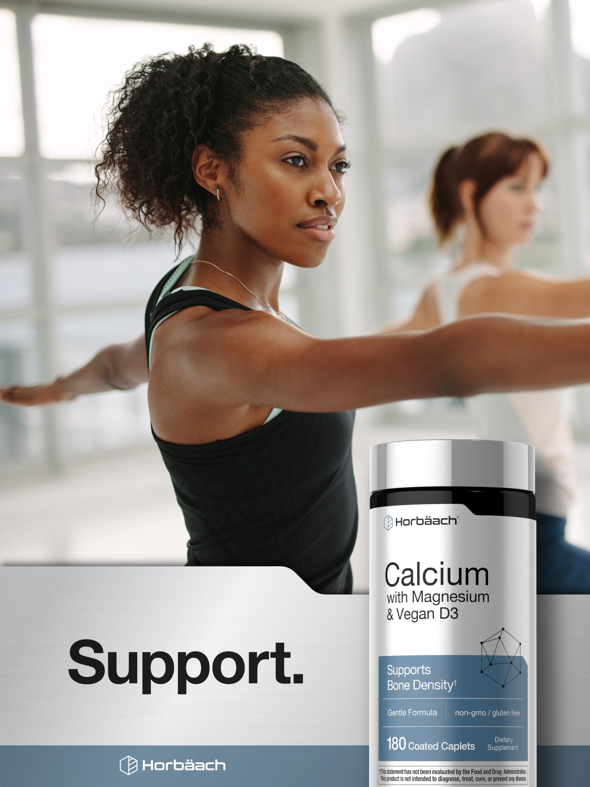 Horbäach Calcium with Magnesium & Vegan Vitamin D3 on a wooden table