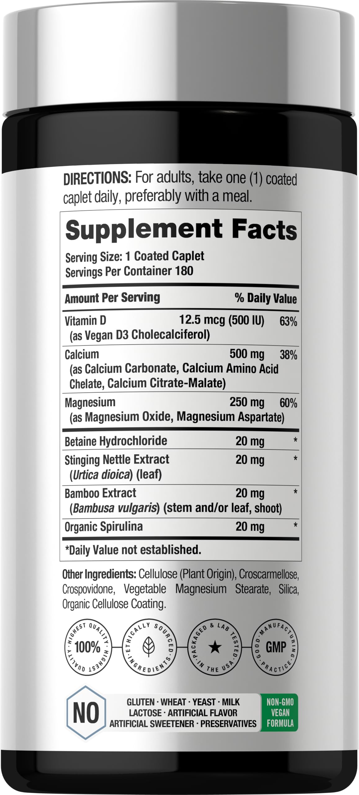 Horbäach Calcium with Magnesium & Vegan Vitamin D3 side view