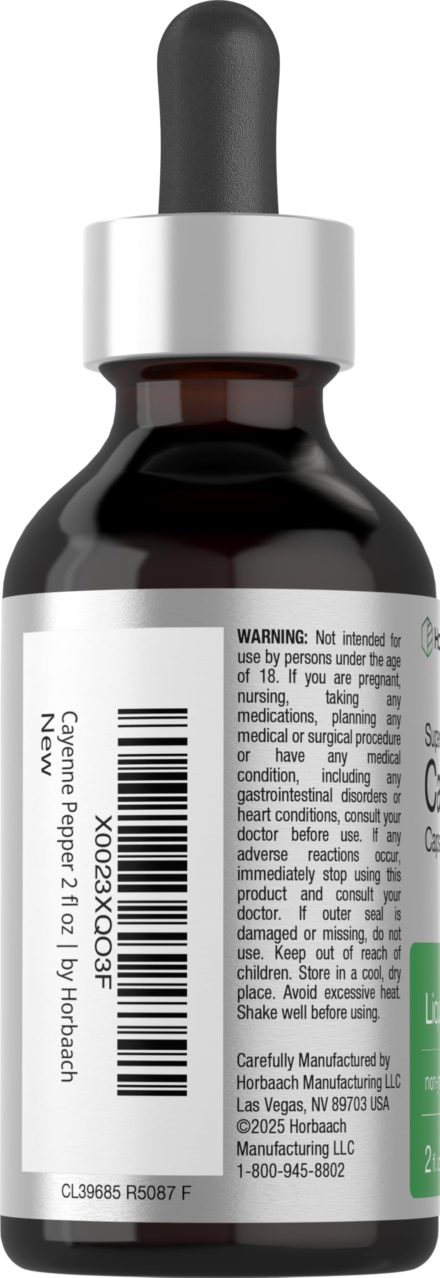Horbäach Cayenne Pepper Extract Liquid 132g label close-up