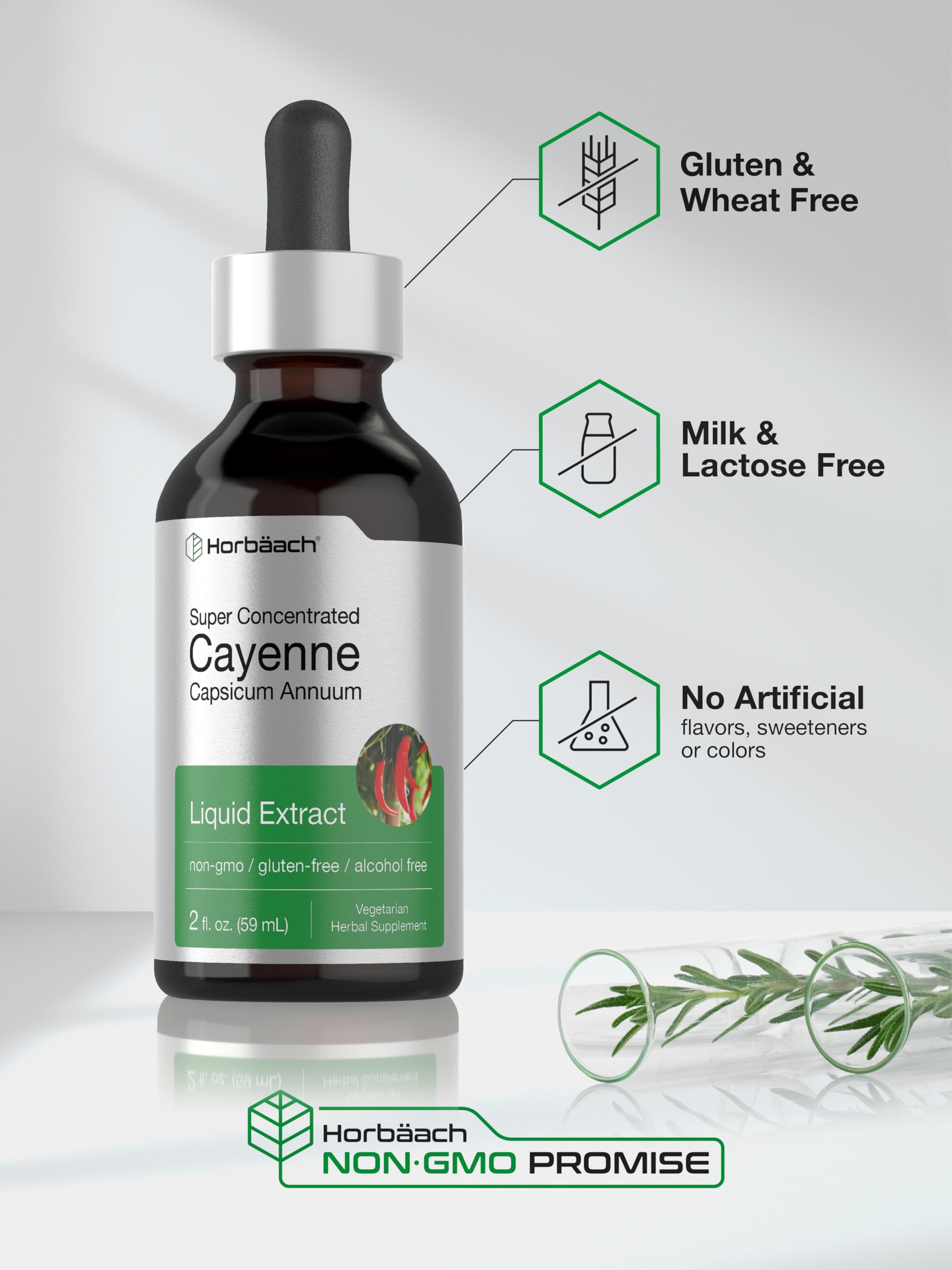 Horbäach Cayenne Pepper Extract Liquid 132g with measuring spoon