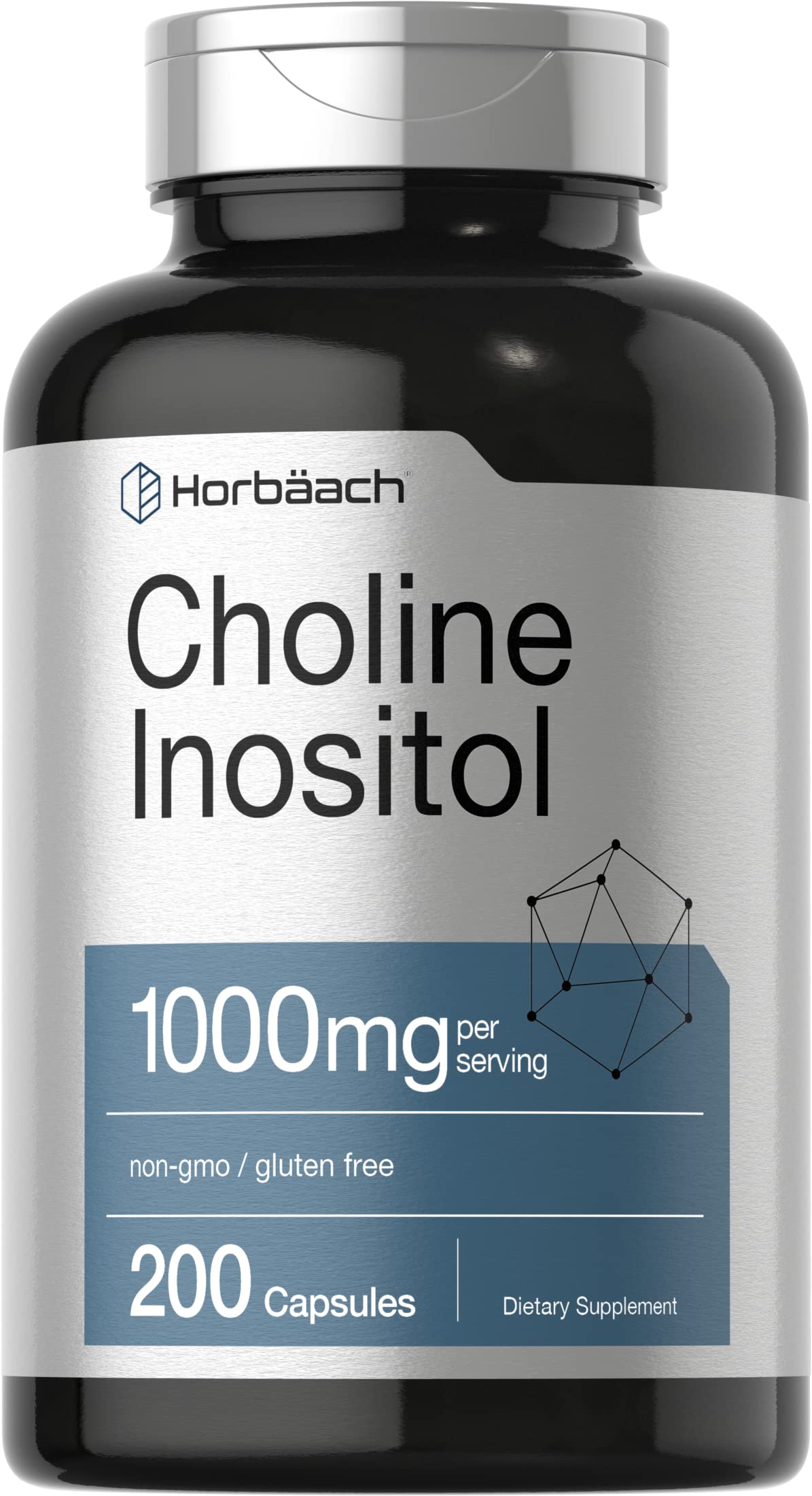 Horbäach Choline Inositol 1000mg capsule bottle front view