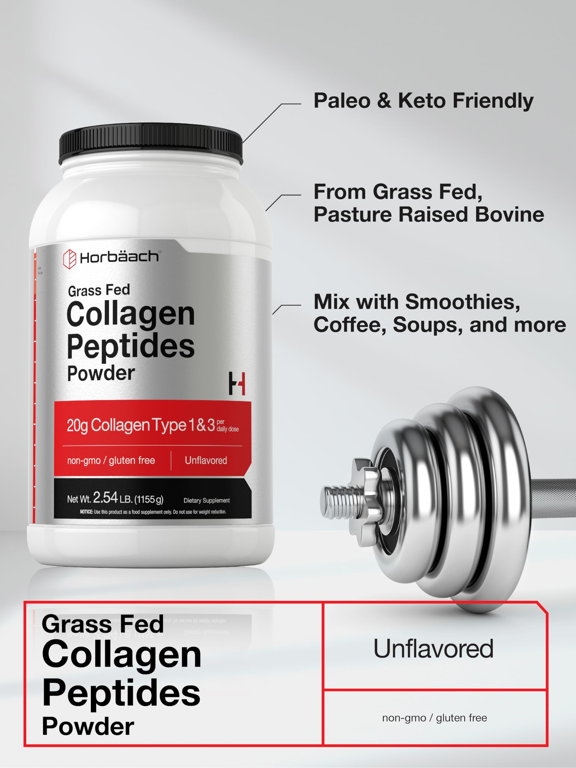 Horbäach Collagen Peptide Powder mixed in a smoothie
