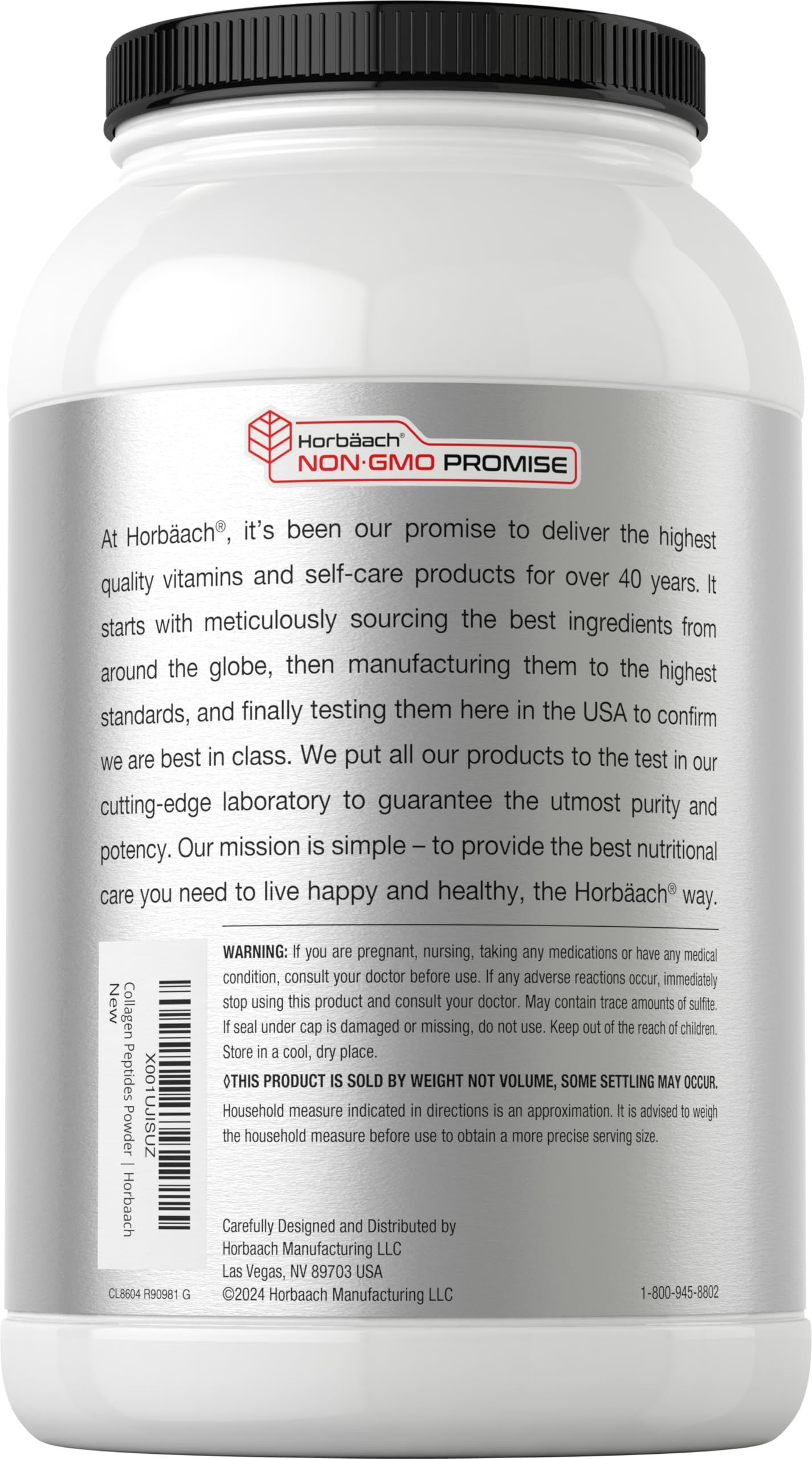Horbäach Collagen Peptide Powder unflavoured powder in a glass