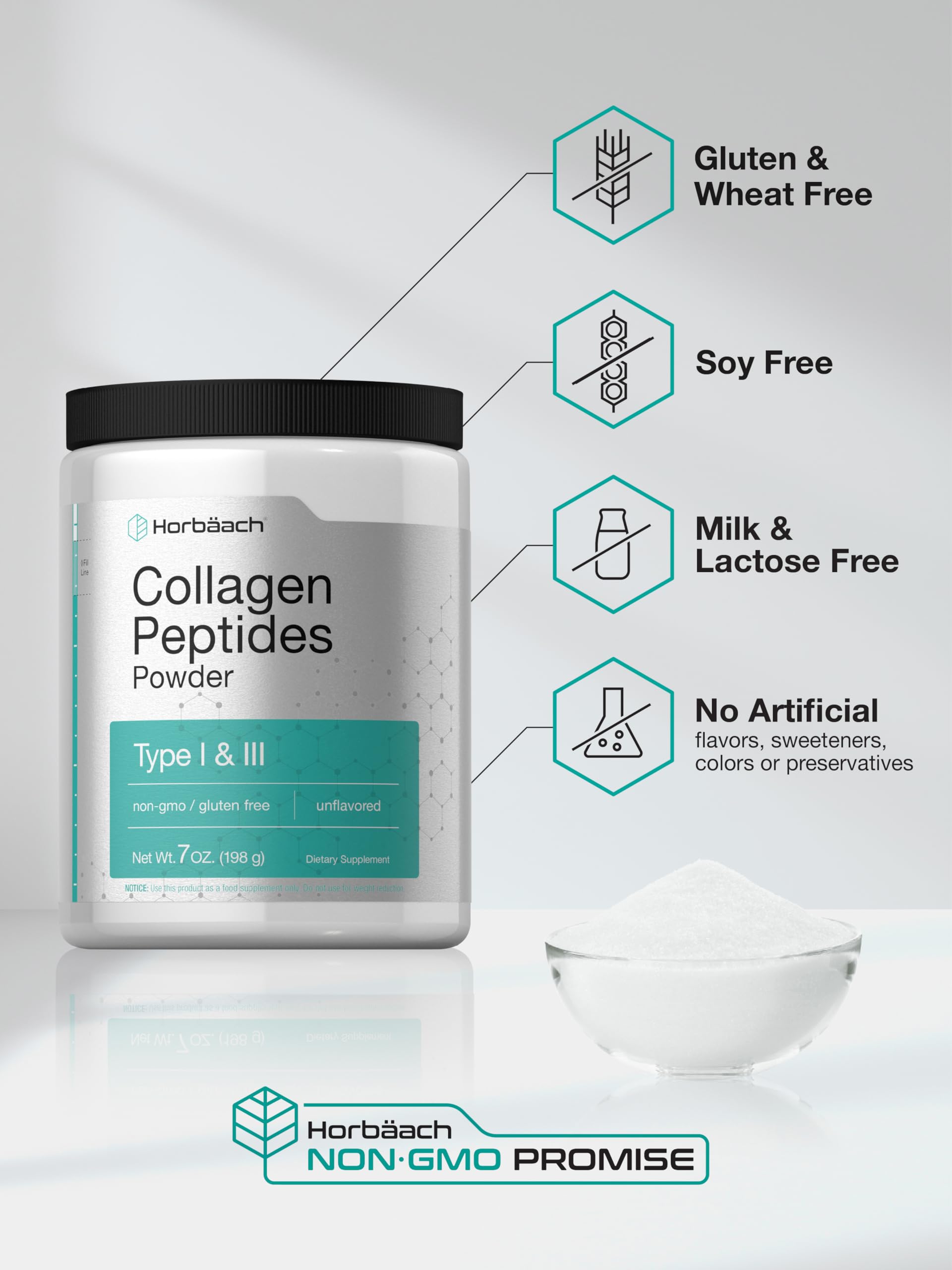 Horbäach Collagen Powder 259g being mixed in a bowl