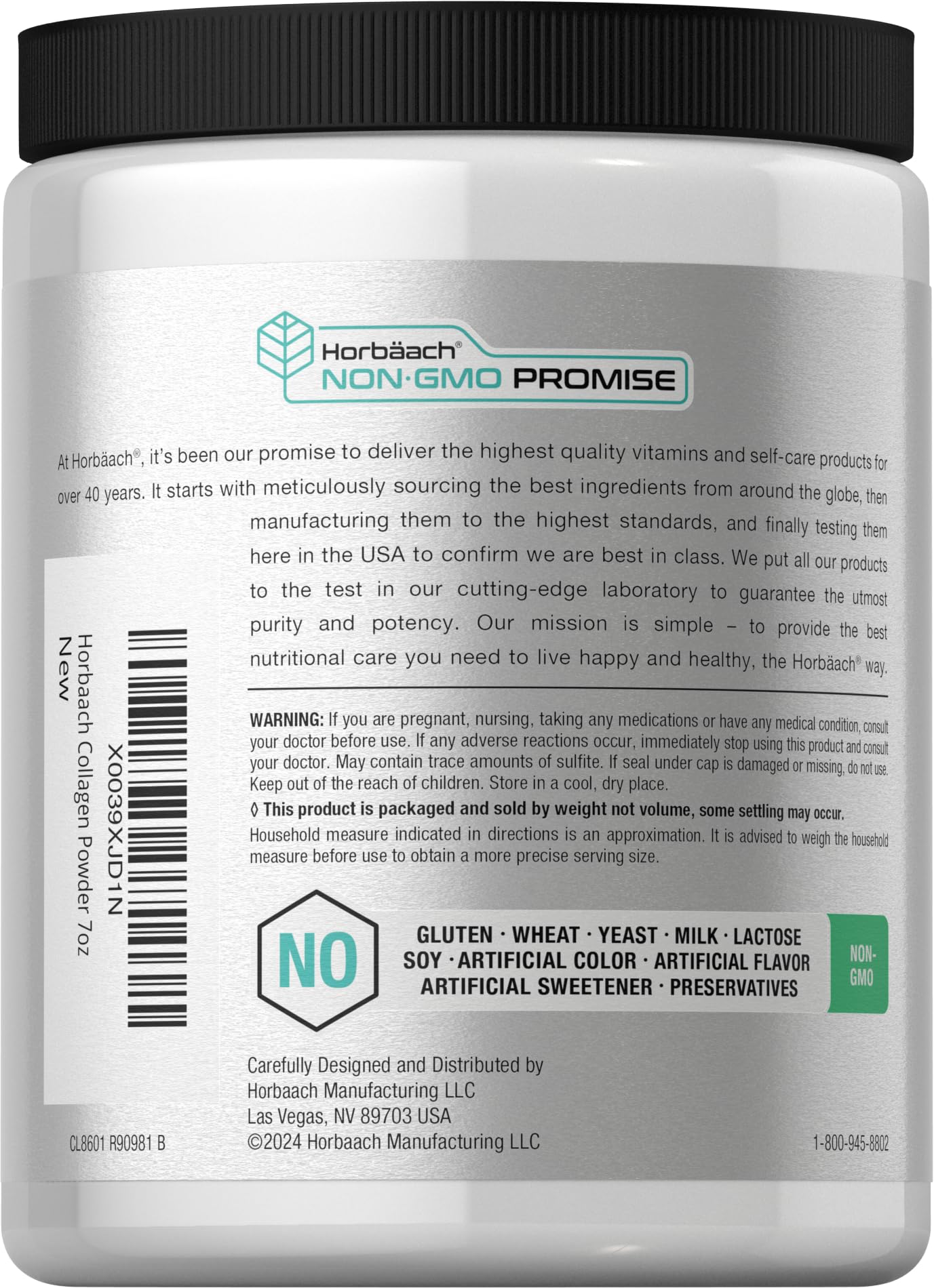 Horbäach Collagen Powder 259g side view showing unflavoured powder