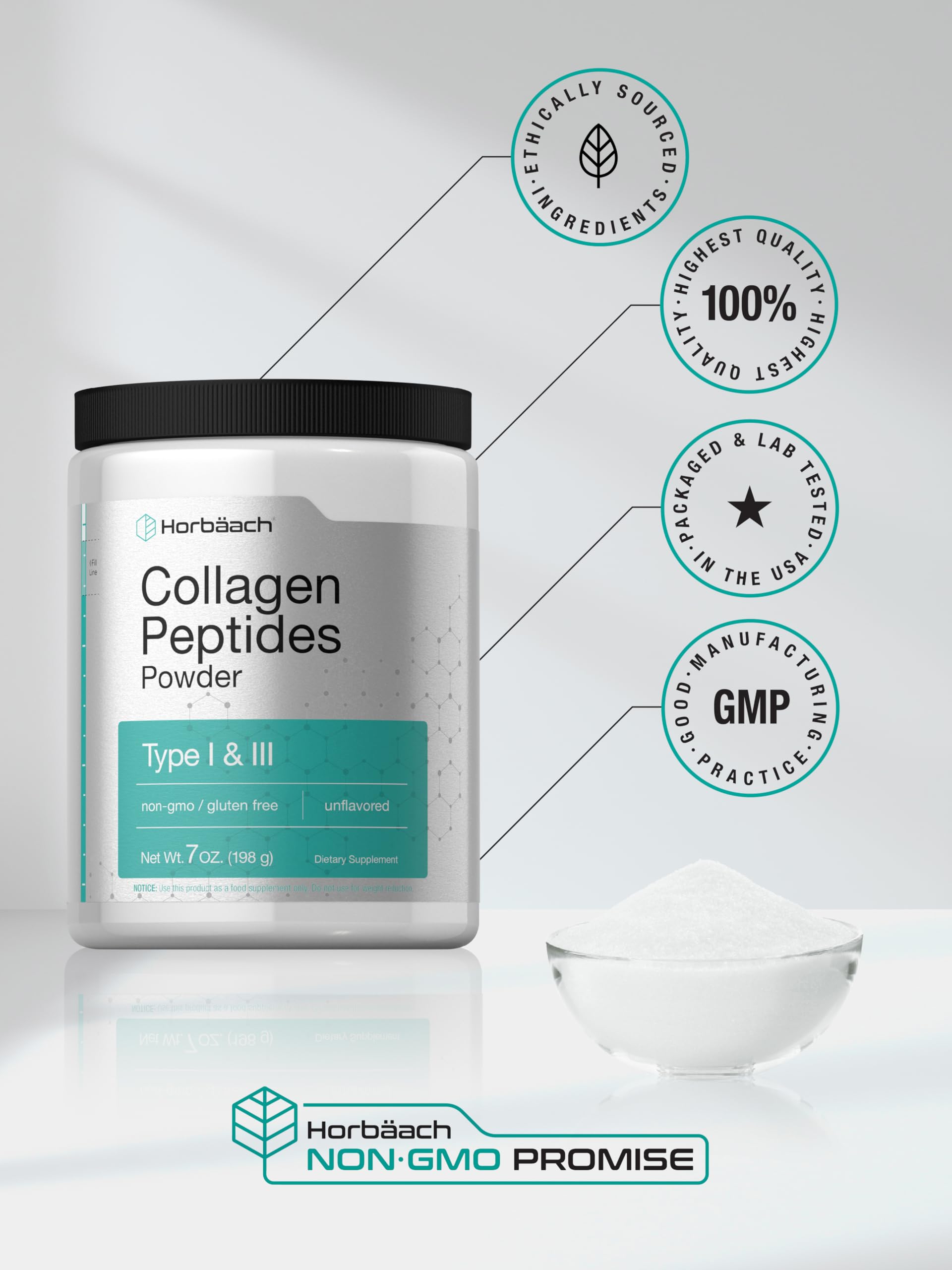 Horbäach Collagen Powder 259g with measuring scoop