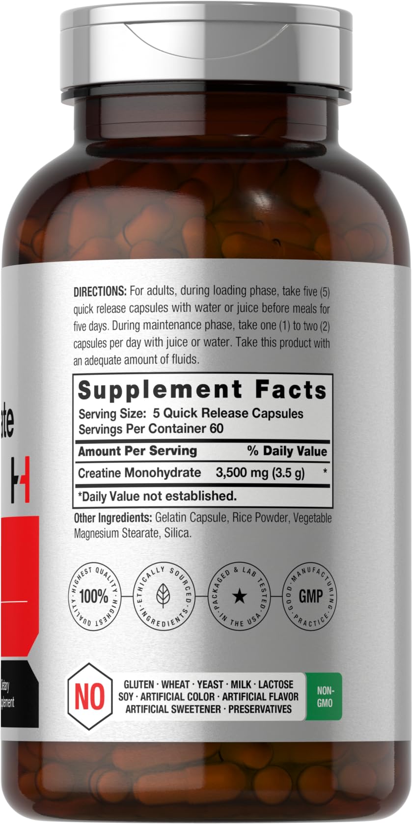 Horbäach Creatine Monohydrate 3500mg capsules side view