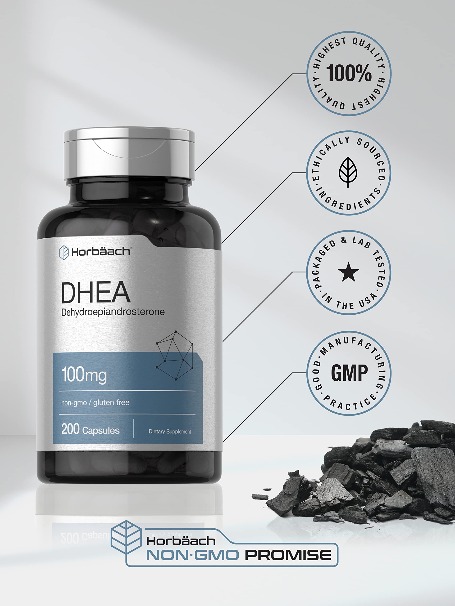 Horbäach DHEA 100mg capsules with measuring spoon