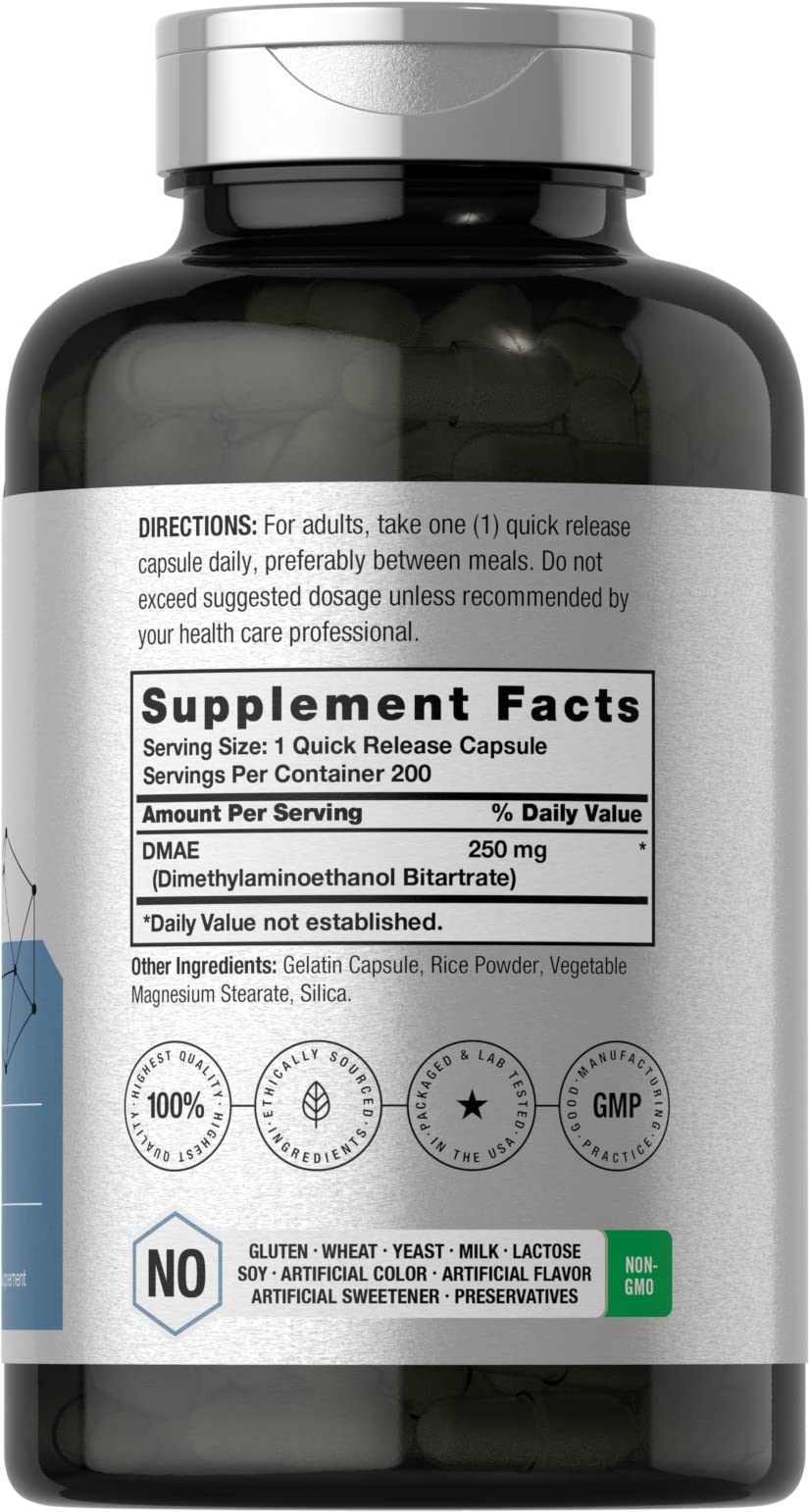 Horbäach DMAE Capsules 250mg back view with ingredient list