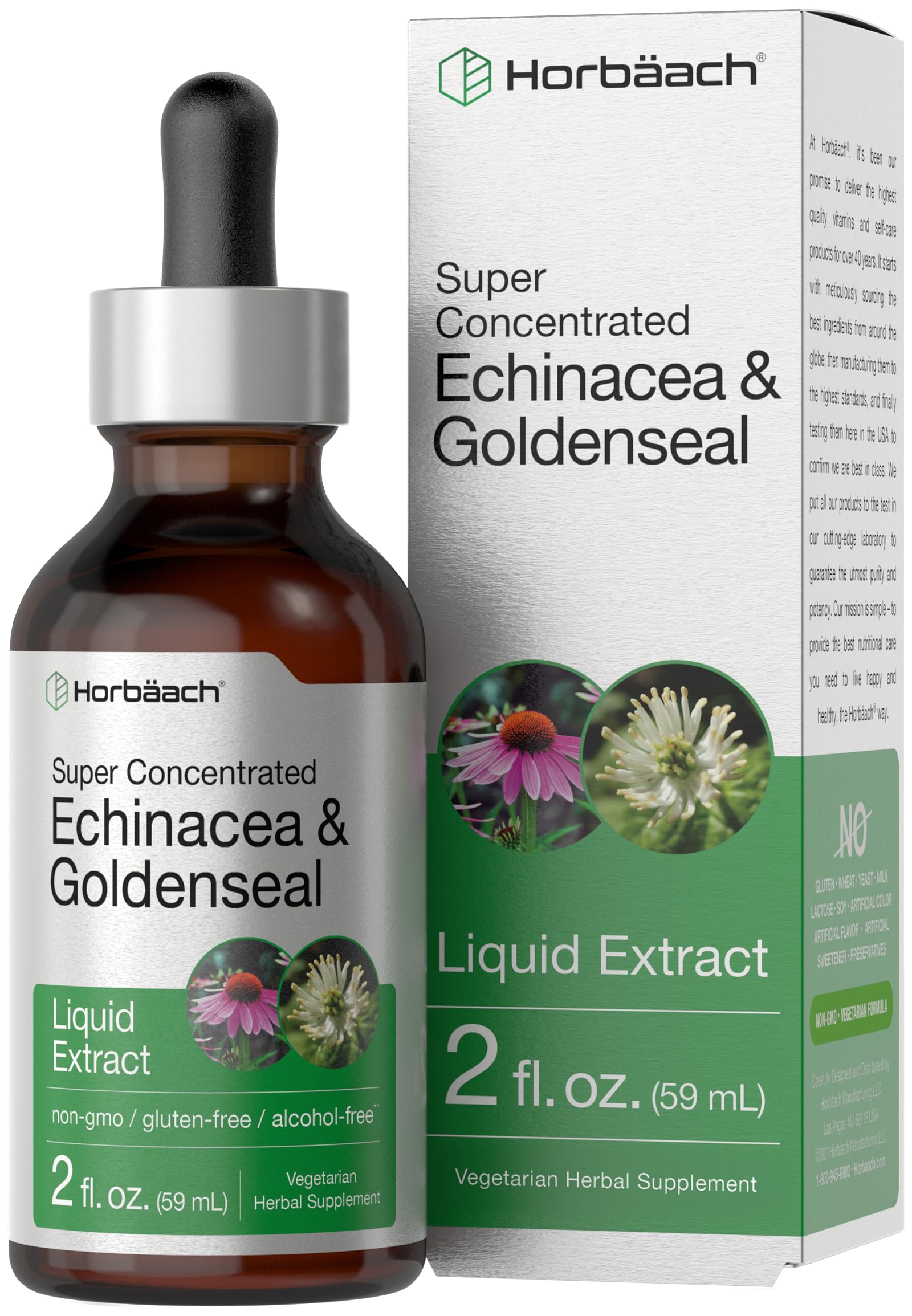 Horbäach Echinacea & Goldenseal Liquid Extract front view with bottle label