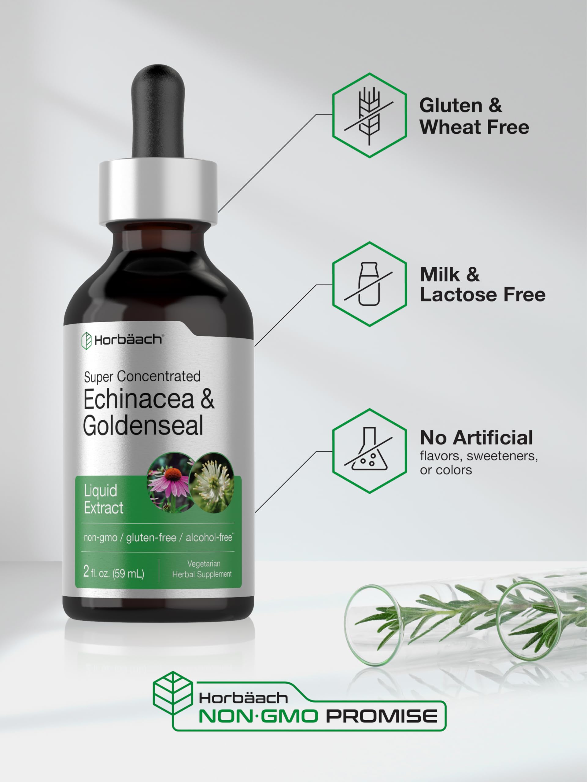 Horbäach Echinacea & Goldenseal Liquid Extract with measuring spoon