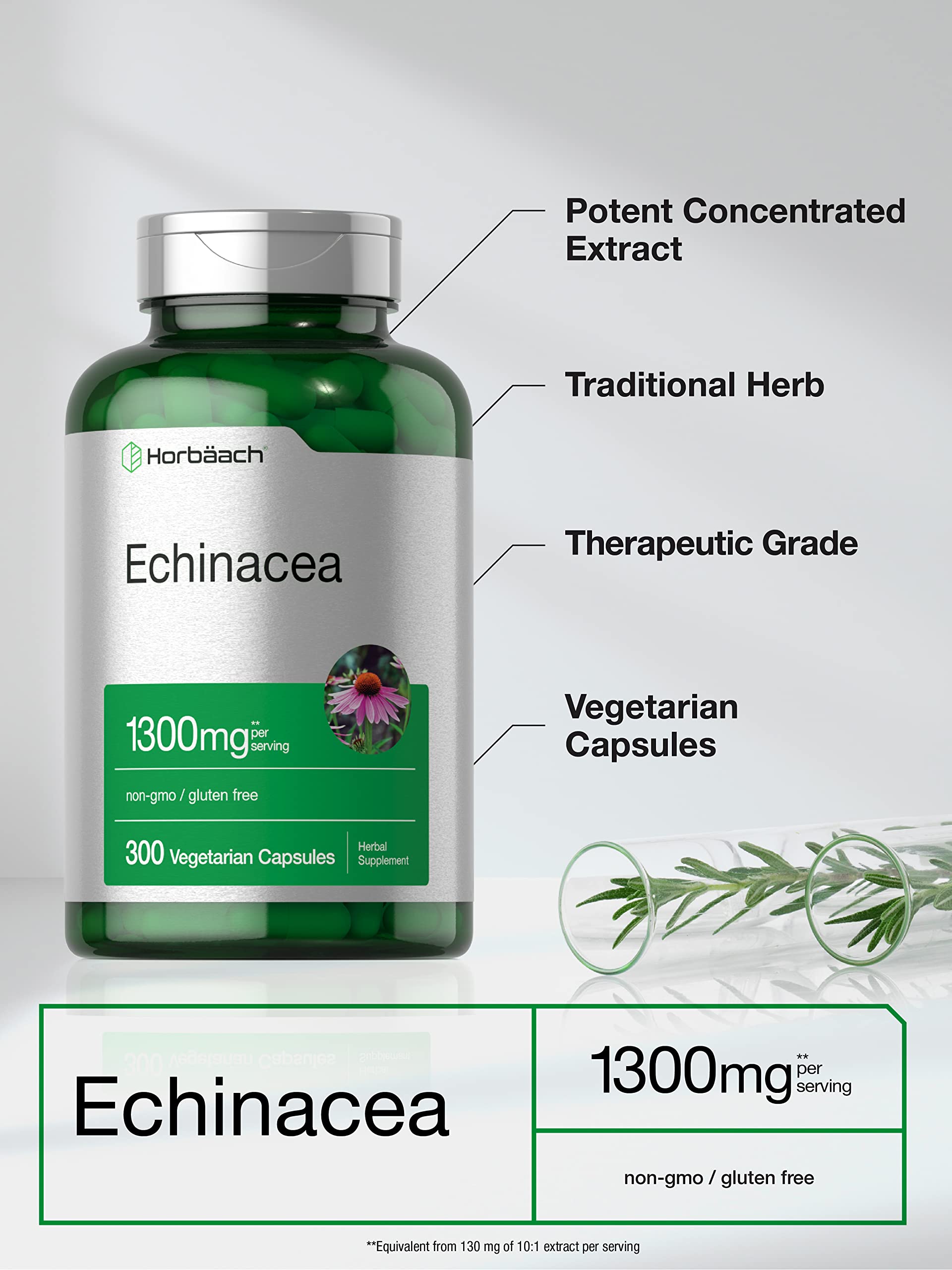 Horbäach Echinacea Purpurea vegetarian capsules close-up