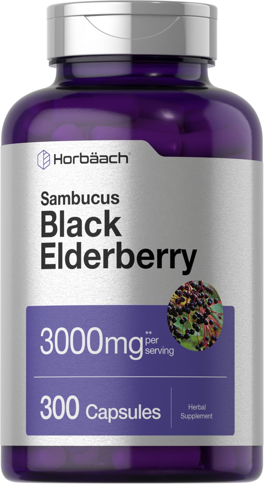 Horbäach Elderberry Extract Capsules 1000mg front view
