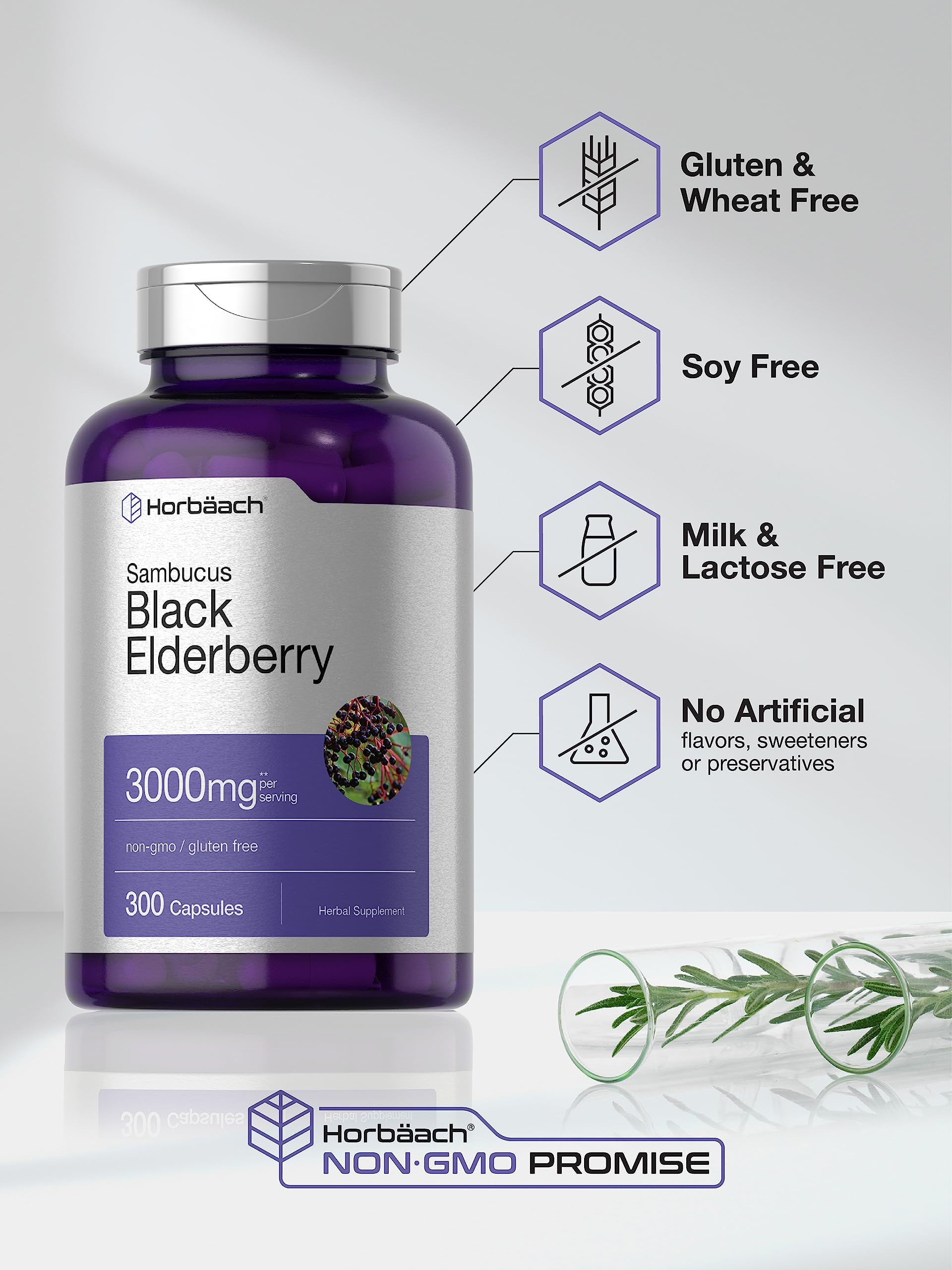Horbäach Elderberry Extract Capsules 1000mg opened bottle